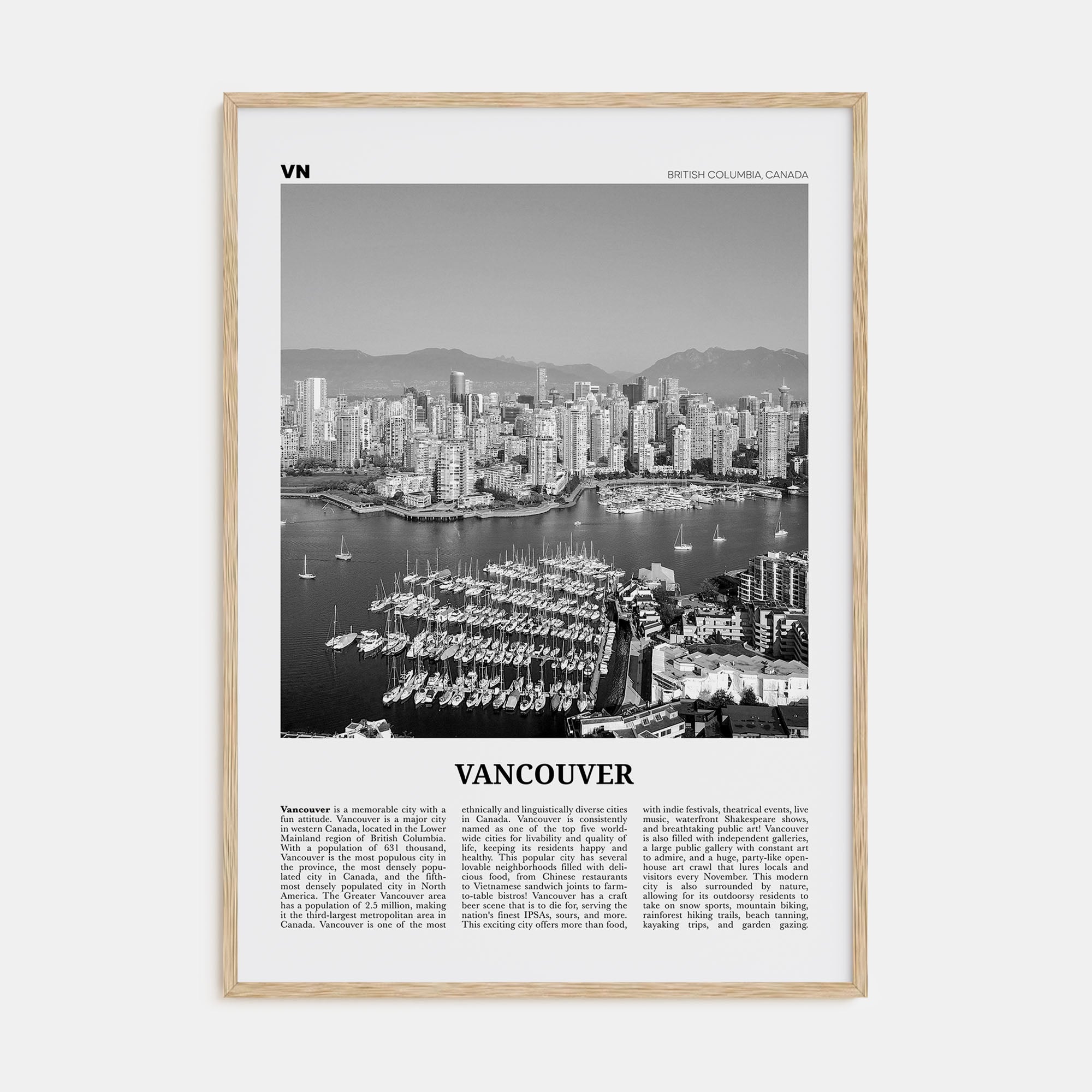 Vancouver, Canada Travel B&W No 1 Poster