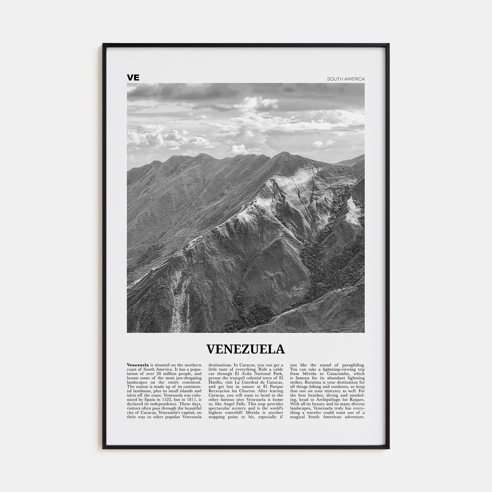 Venezuela Travel B&W Poster