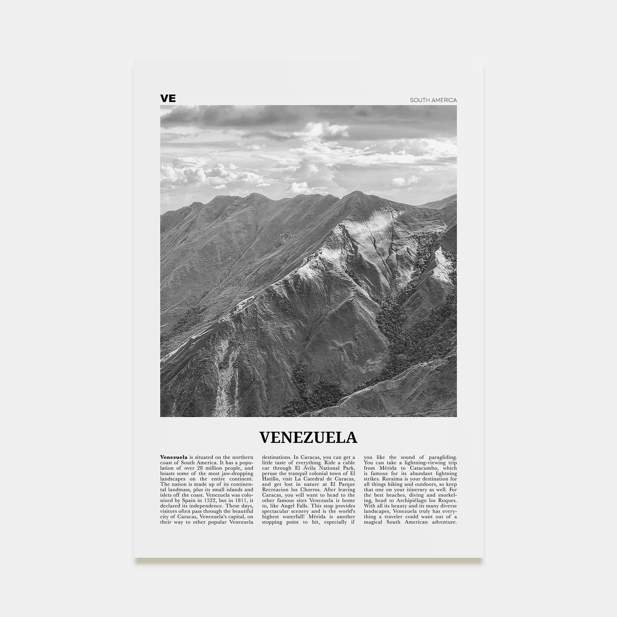 Venezuela Travel B&W Poster