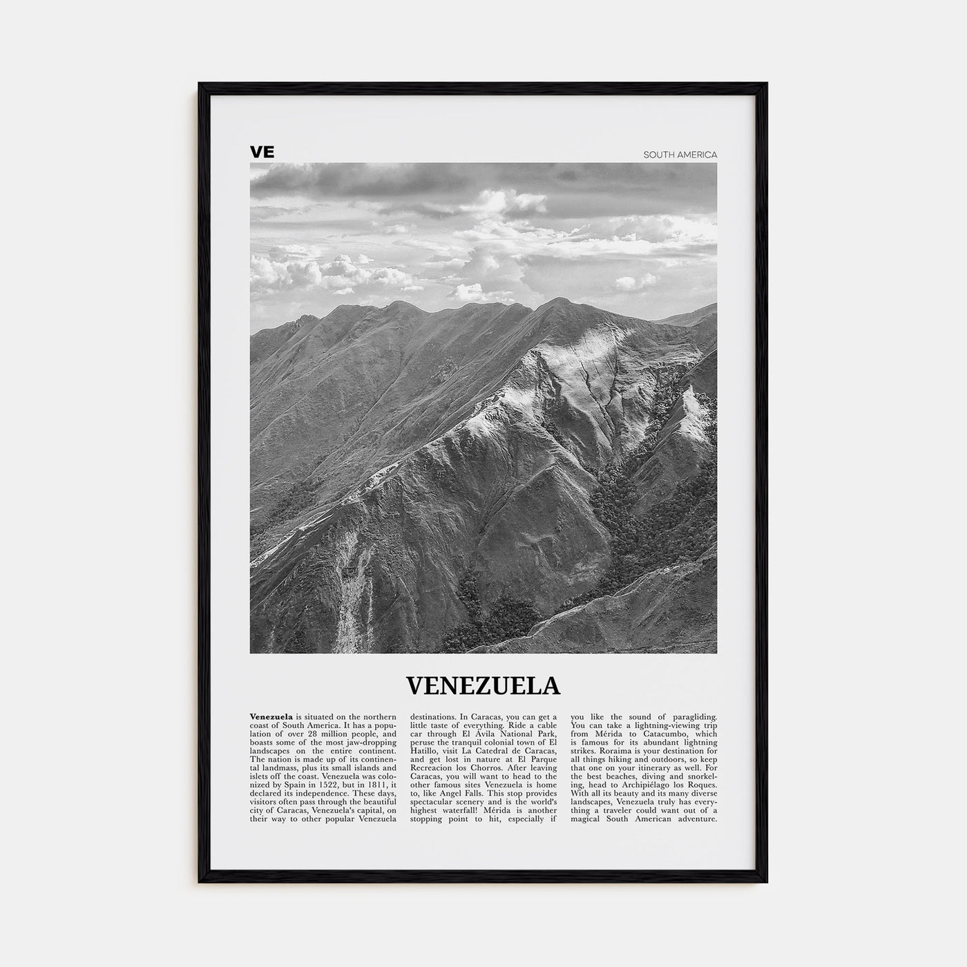 Venezuela Travel B&W Poster