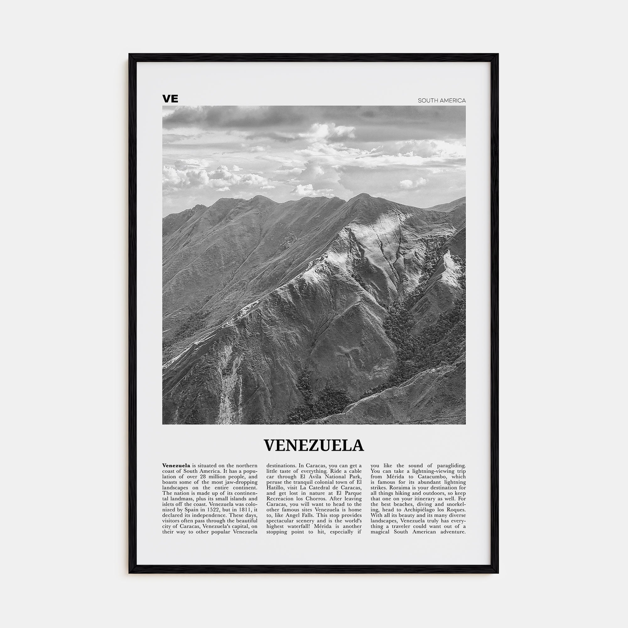 Venezuela Travel B&W Poster