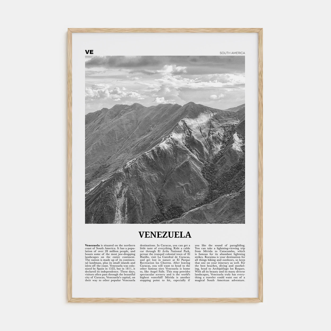 Venezuela Travel B&W Poster