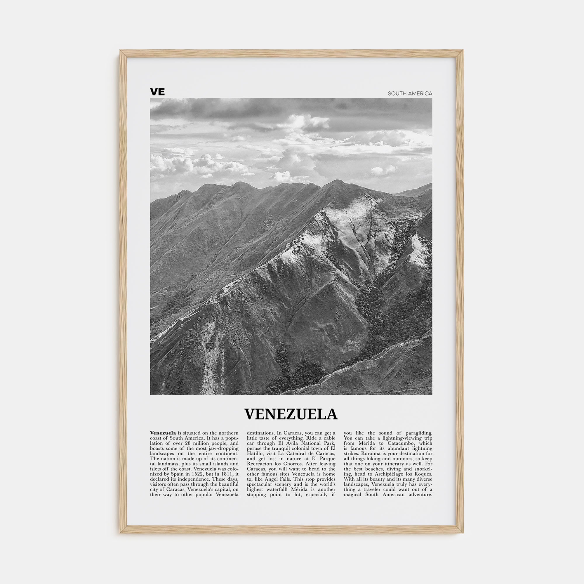 Venezuela Travel B&W Poster