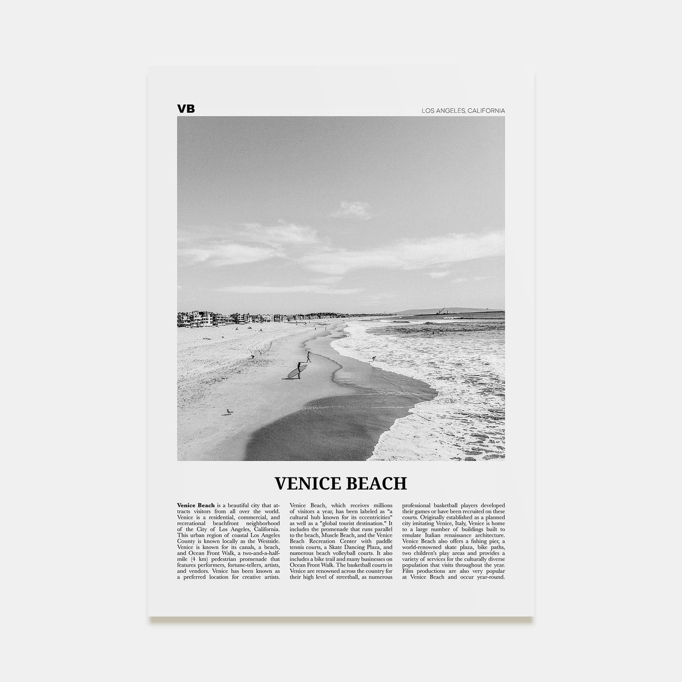 Venice Beach Travel B&W No 1 Poster