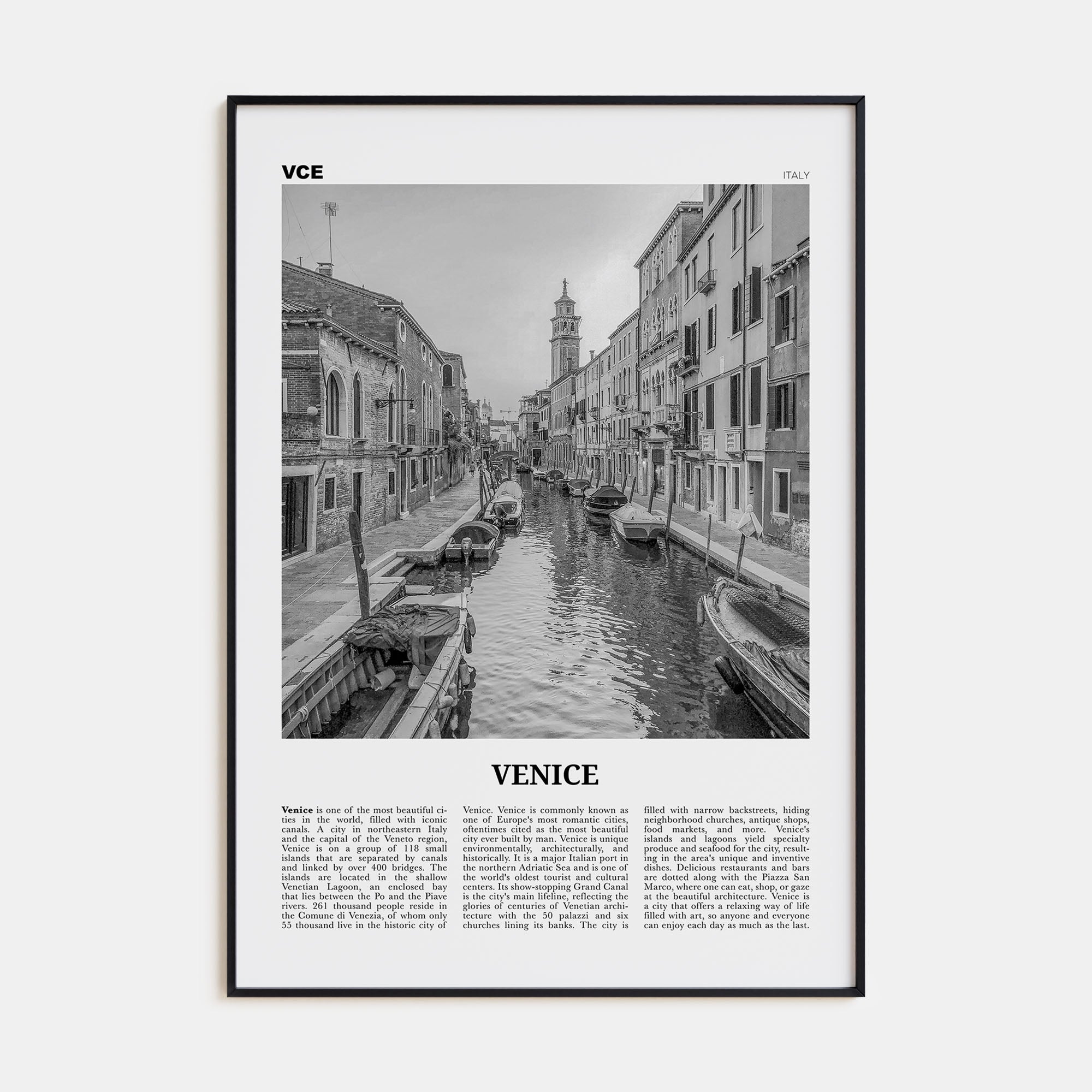 Venice Travel B&W No 1 Poster