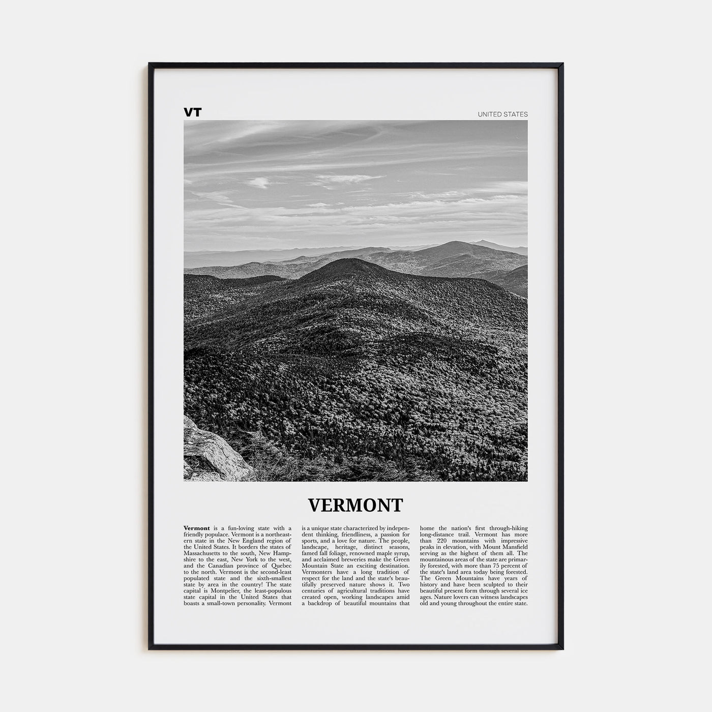 Vermont Travel B&W No 1 Poster