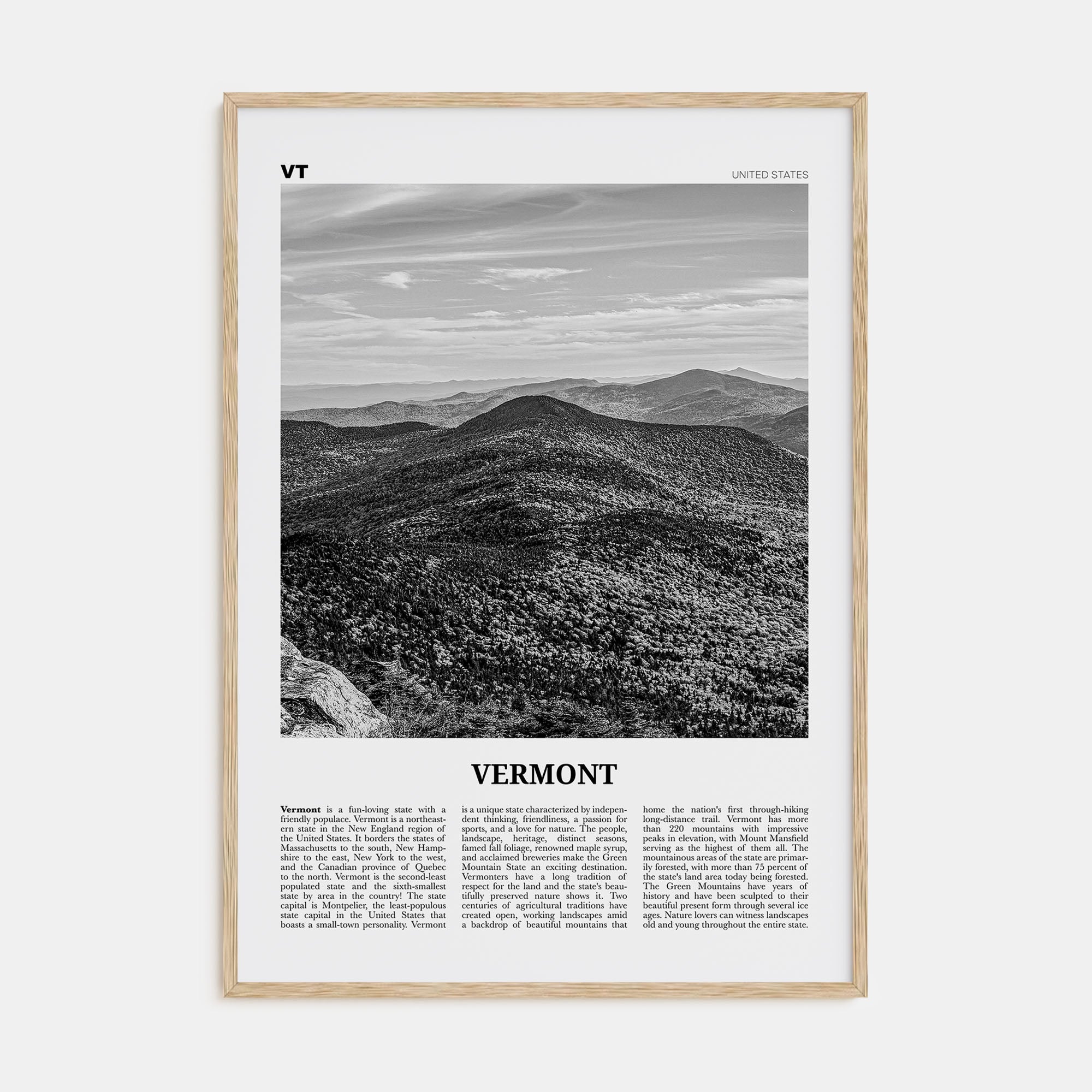 Vermont Travel B&W No 1 Poster