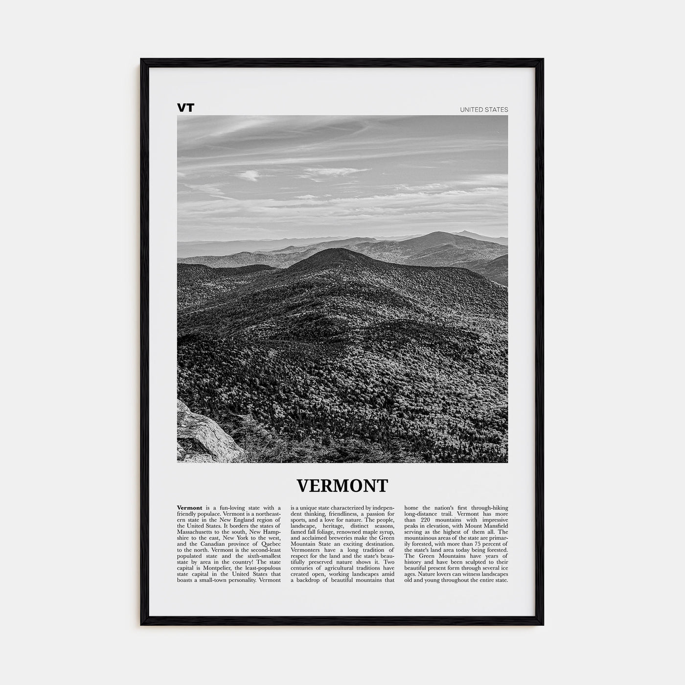 Vermont Travel B&W No 1 Poster
