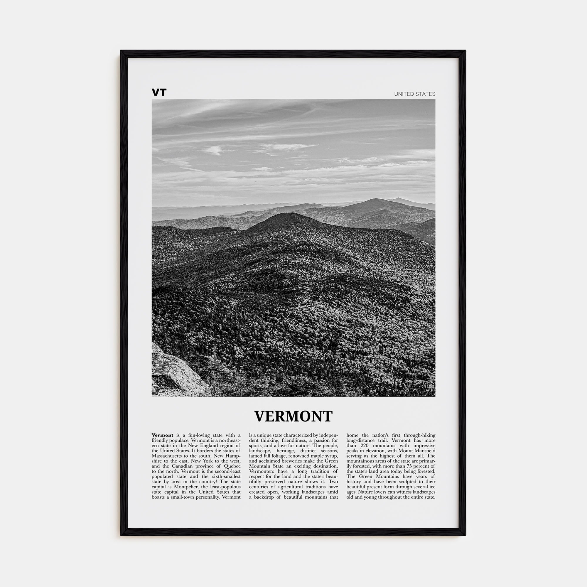 Vermont Travel B&W No 1 Poster