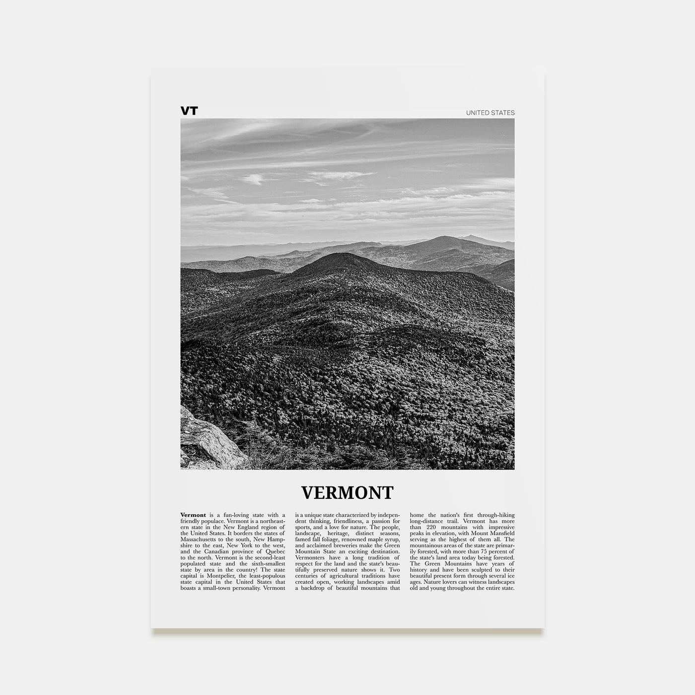 Vermont Travel B&W No 1 Poster