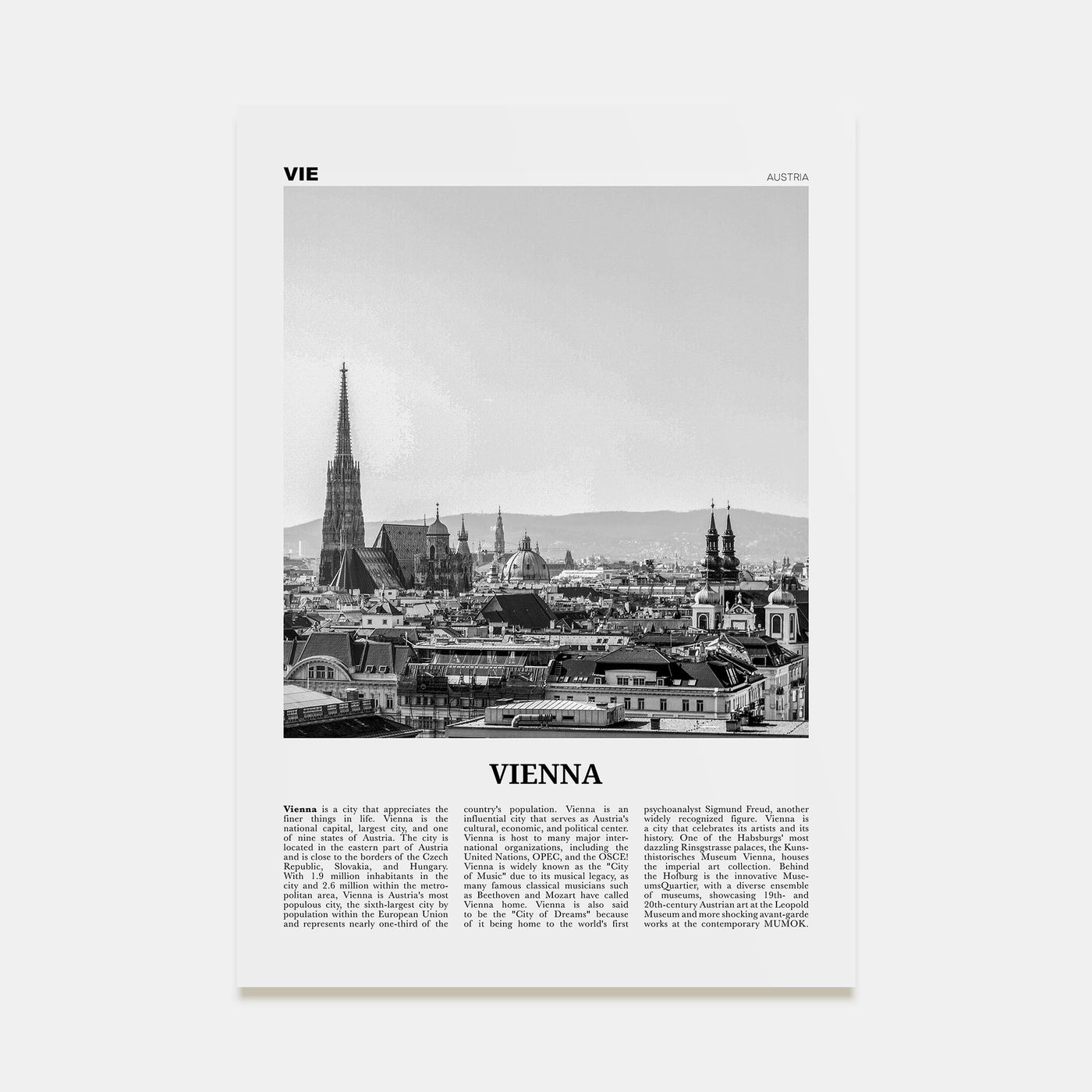 Vienna Travel B&W No 1 Poster