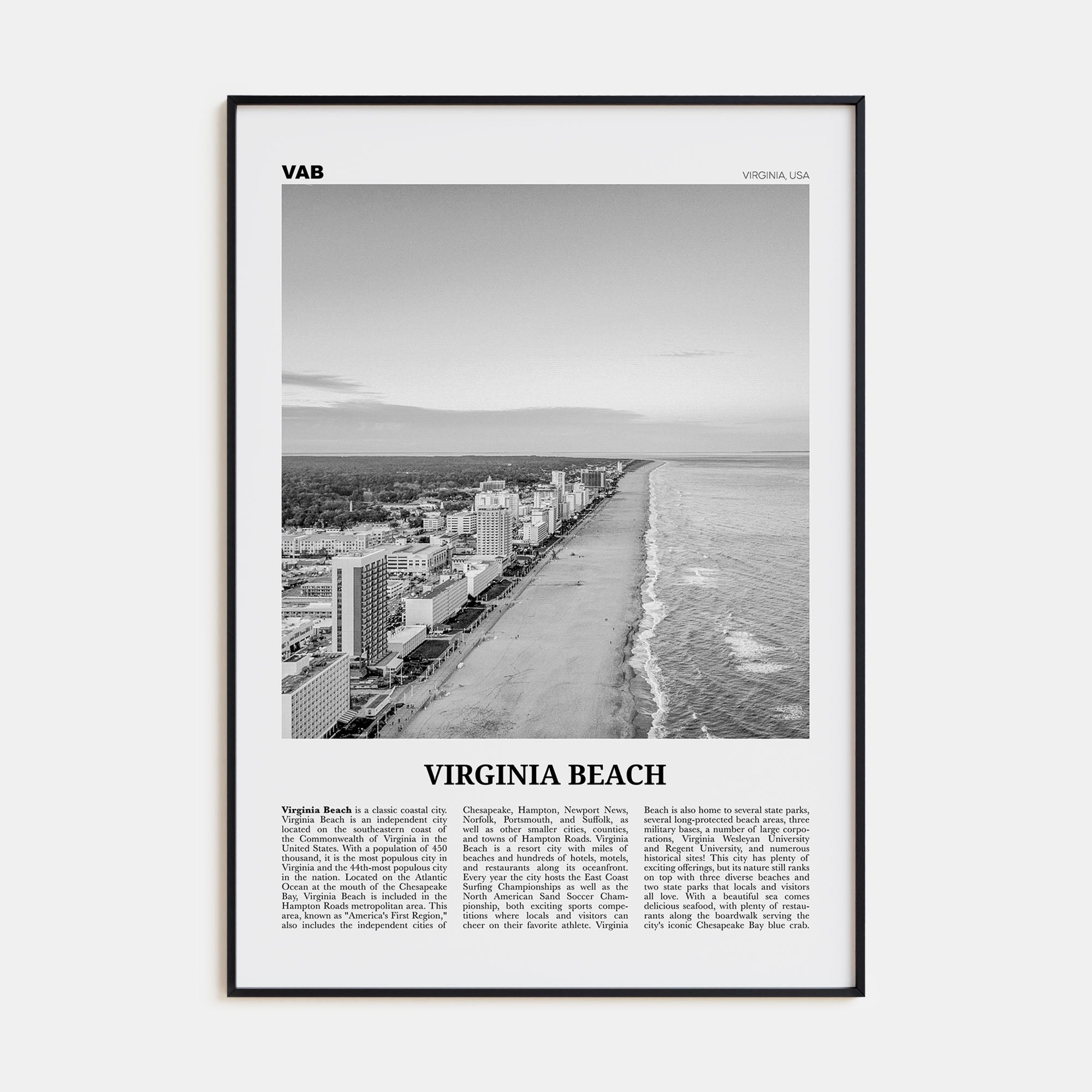Virginia Beach Travel B&W Poster