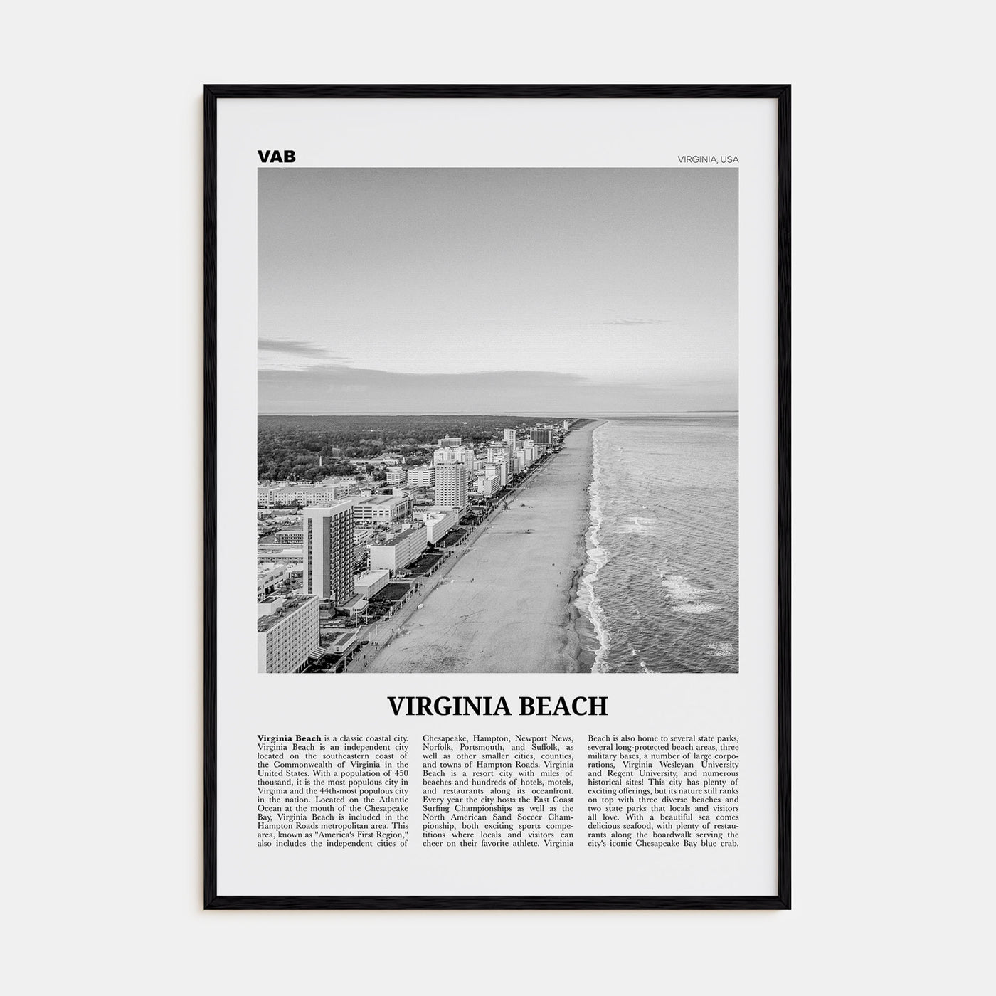 Virginia Beach Travel B&W Poster