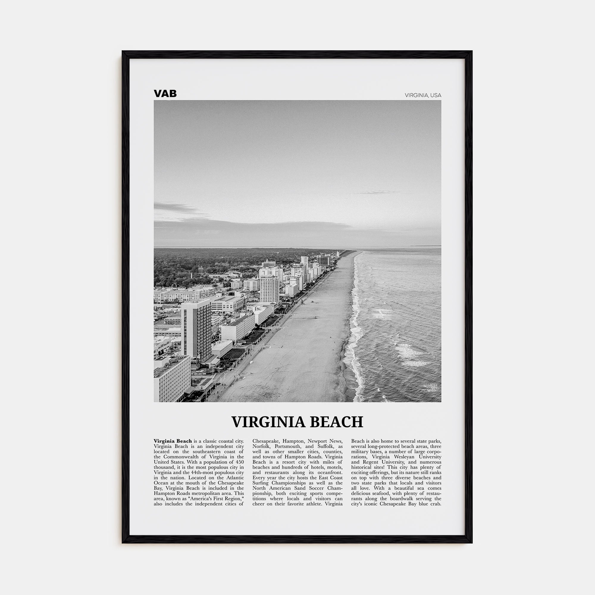 Virginia Beach Travel B&W Poster