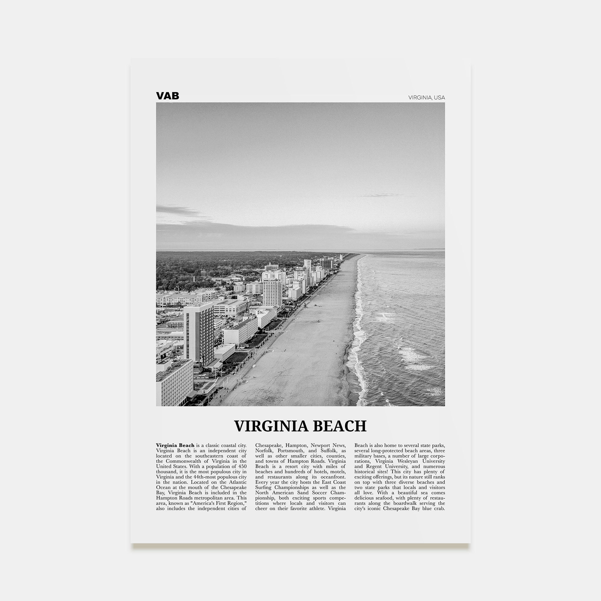 Virginia Beach Travel B&W Poster