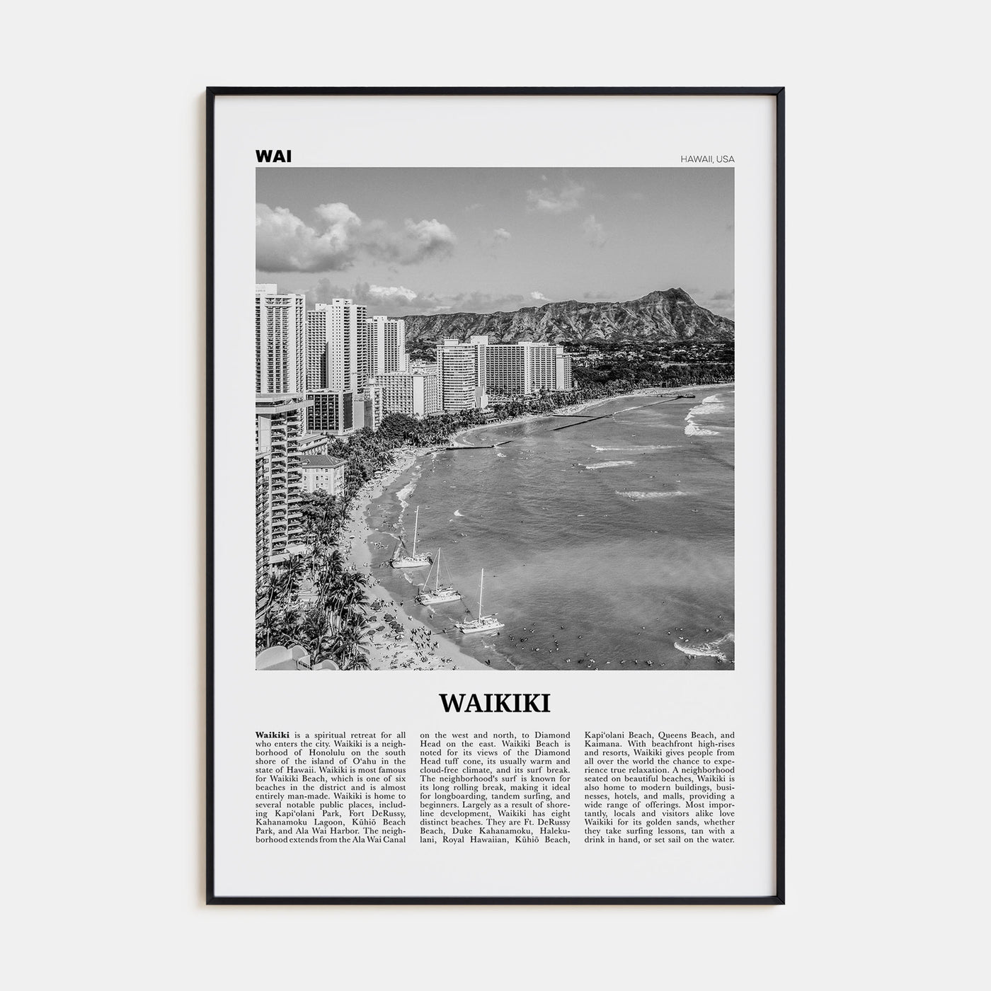 Waikiki Travel B&W Poster