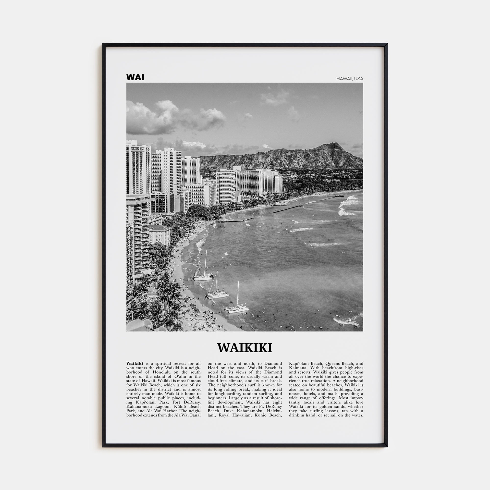Waikiki Travel B&W Poster