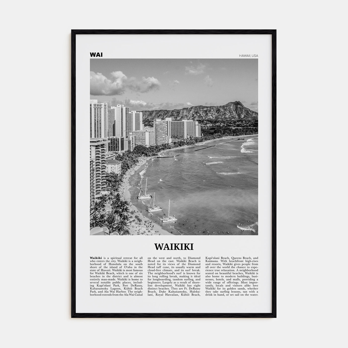 Waikiki Travel B&W Poster