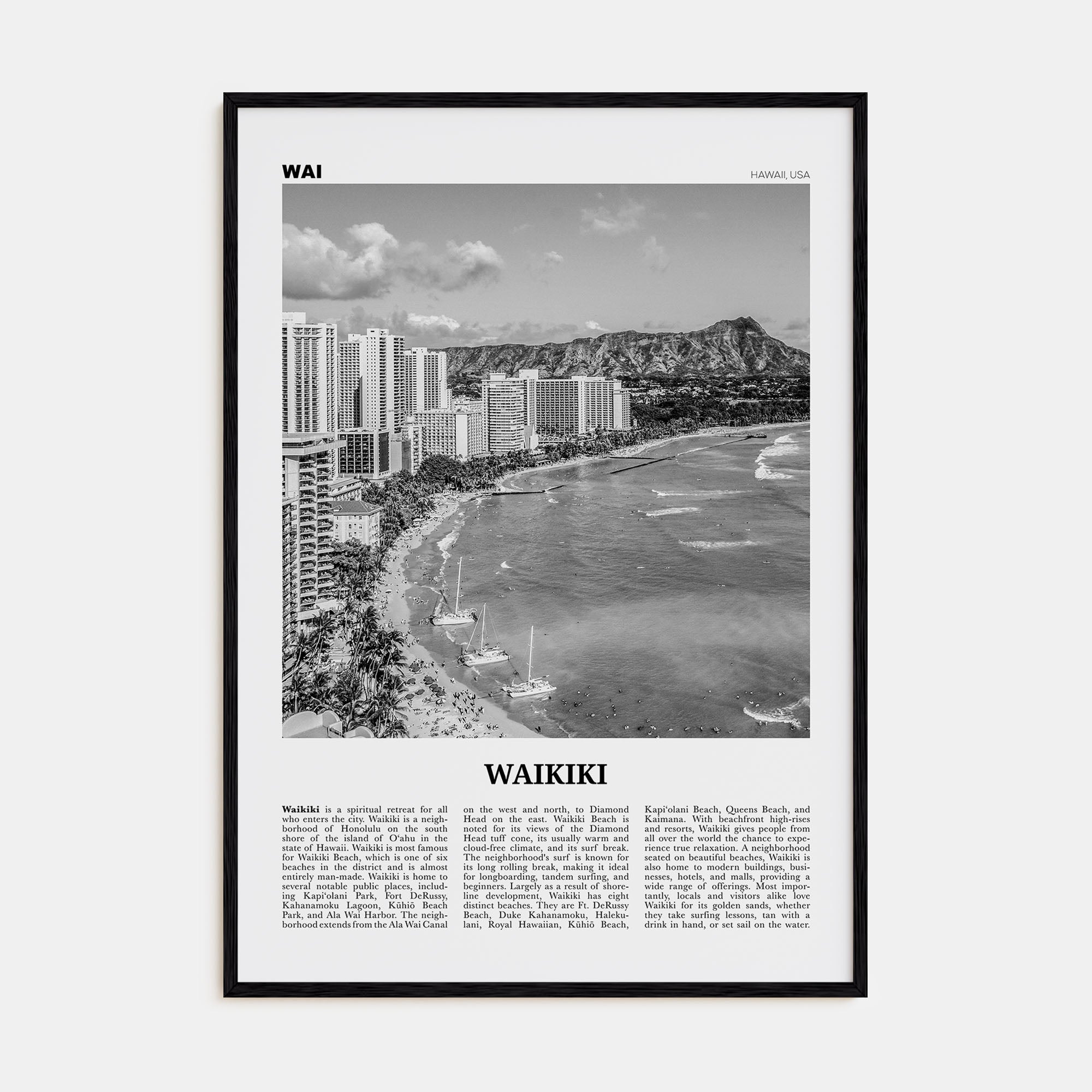 Waikiki Travel B&W Poster