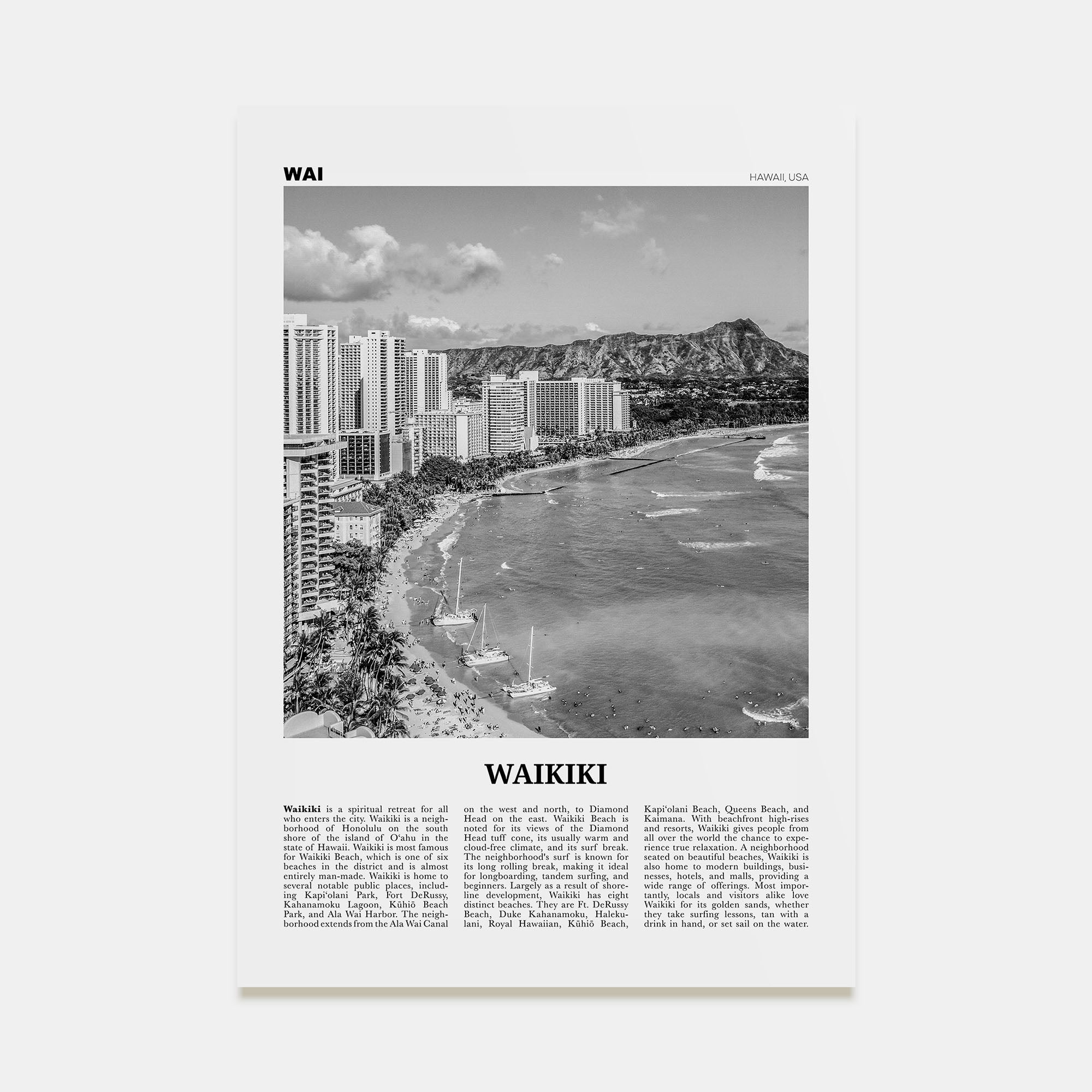 Waikiki Travel B&W Poster