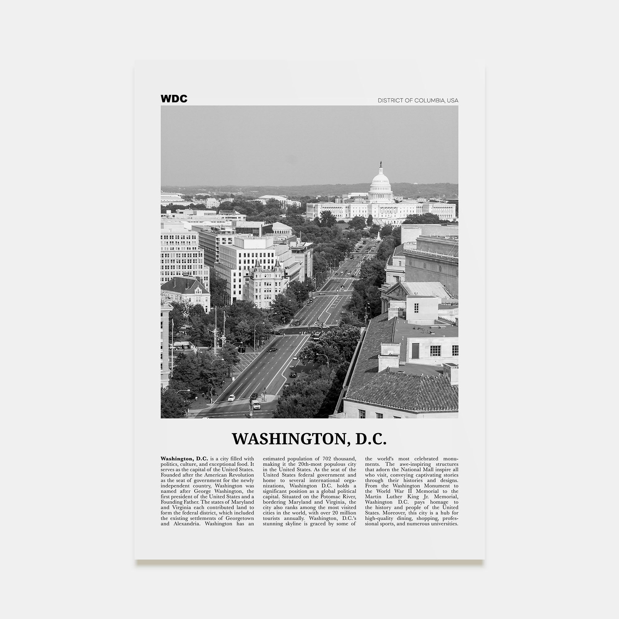 Washington, D.C. Travel B&W No 3 Poster