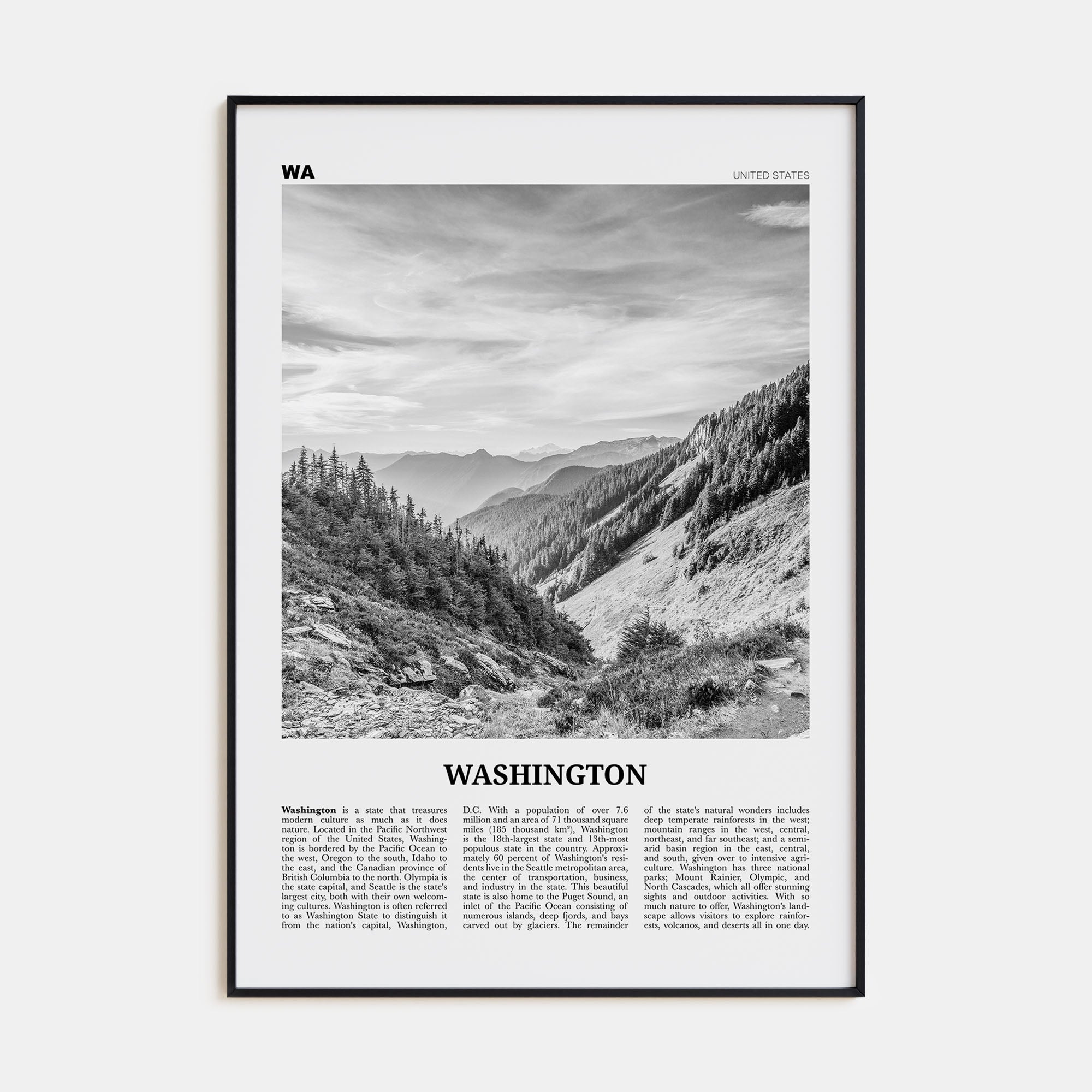 Washington (State) Travel B&W No 2 Poster