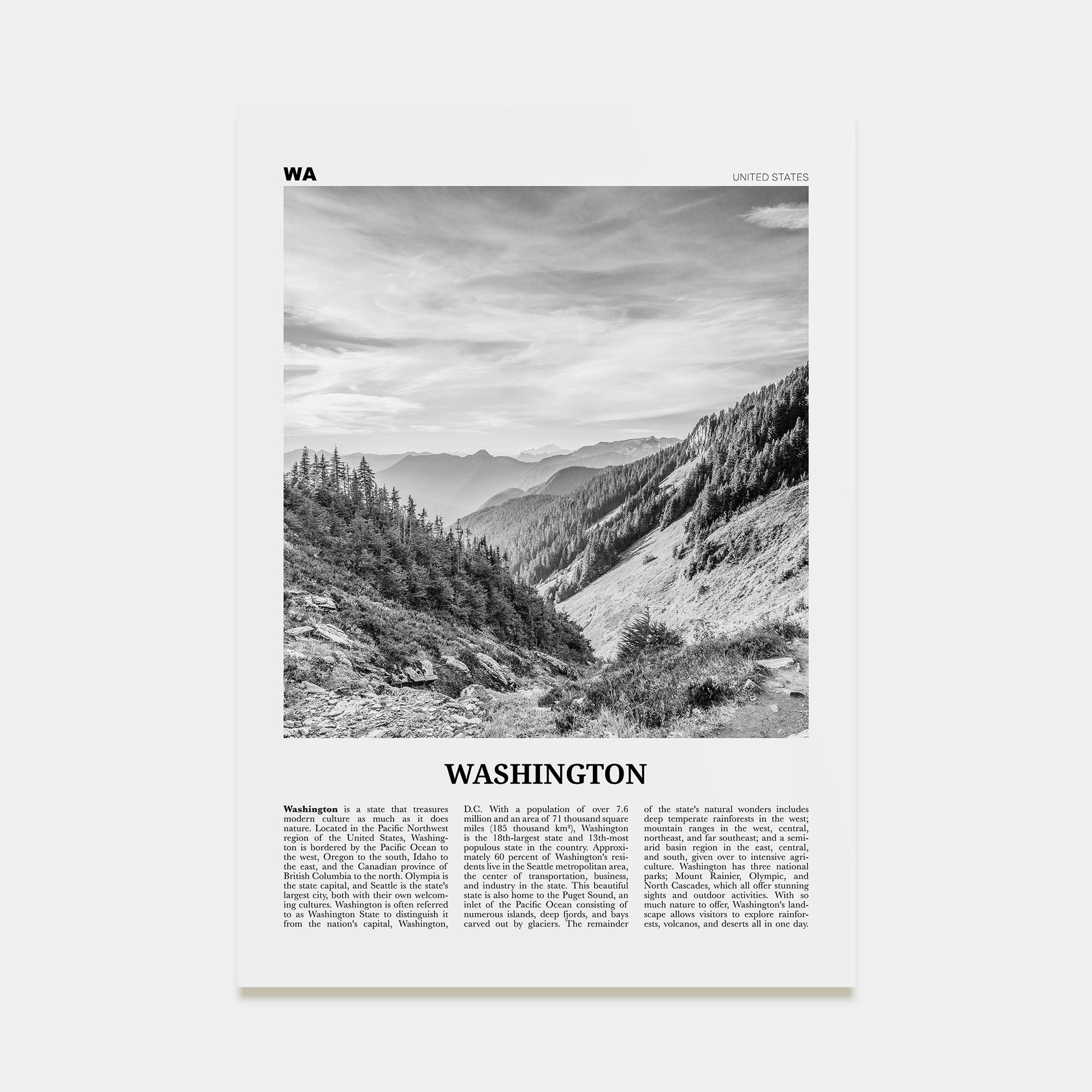 Washington (State) Travel B&W No 2 Poster