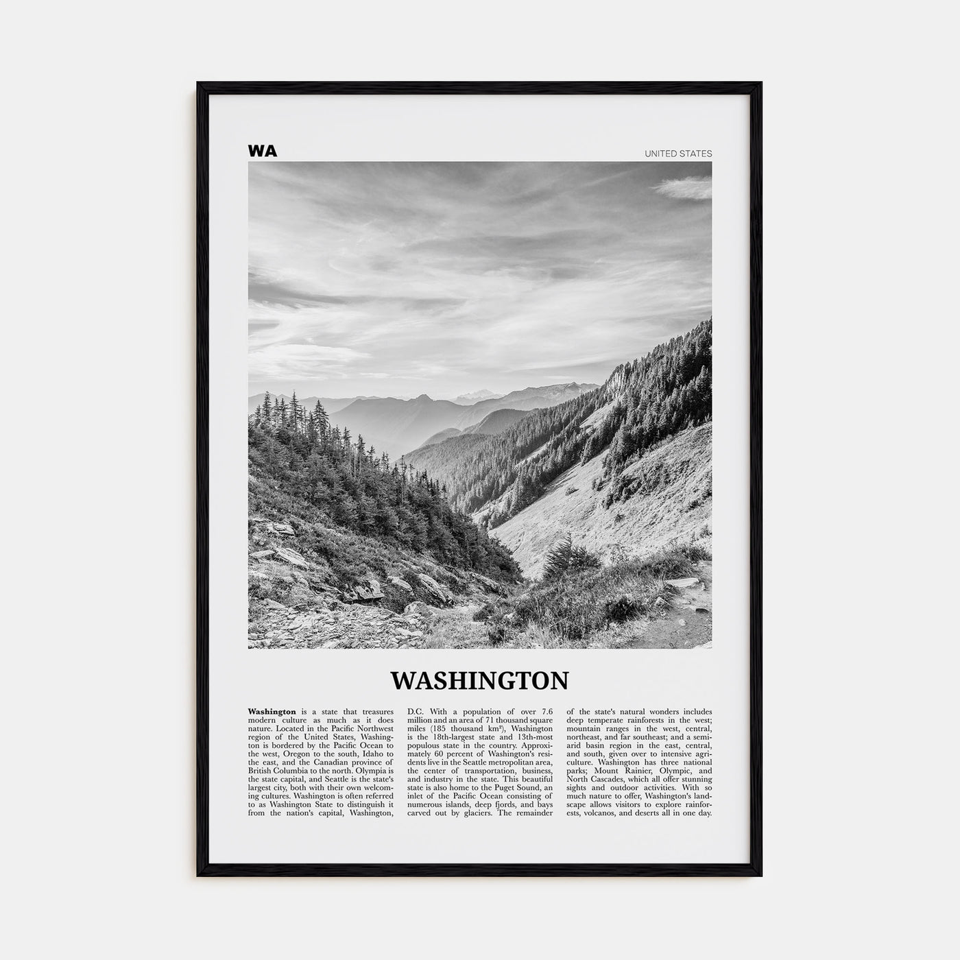 Washington (State) Travel B&W No 2 Poster