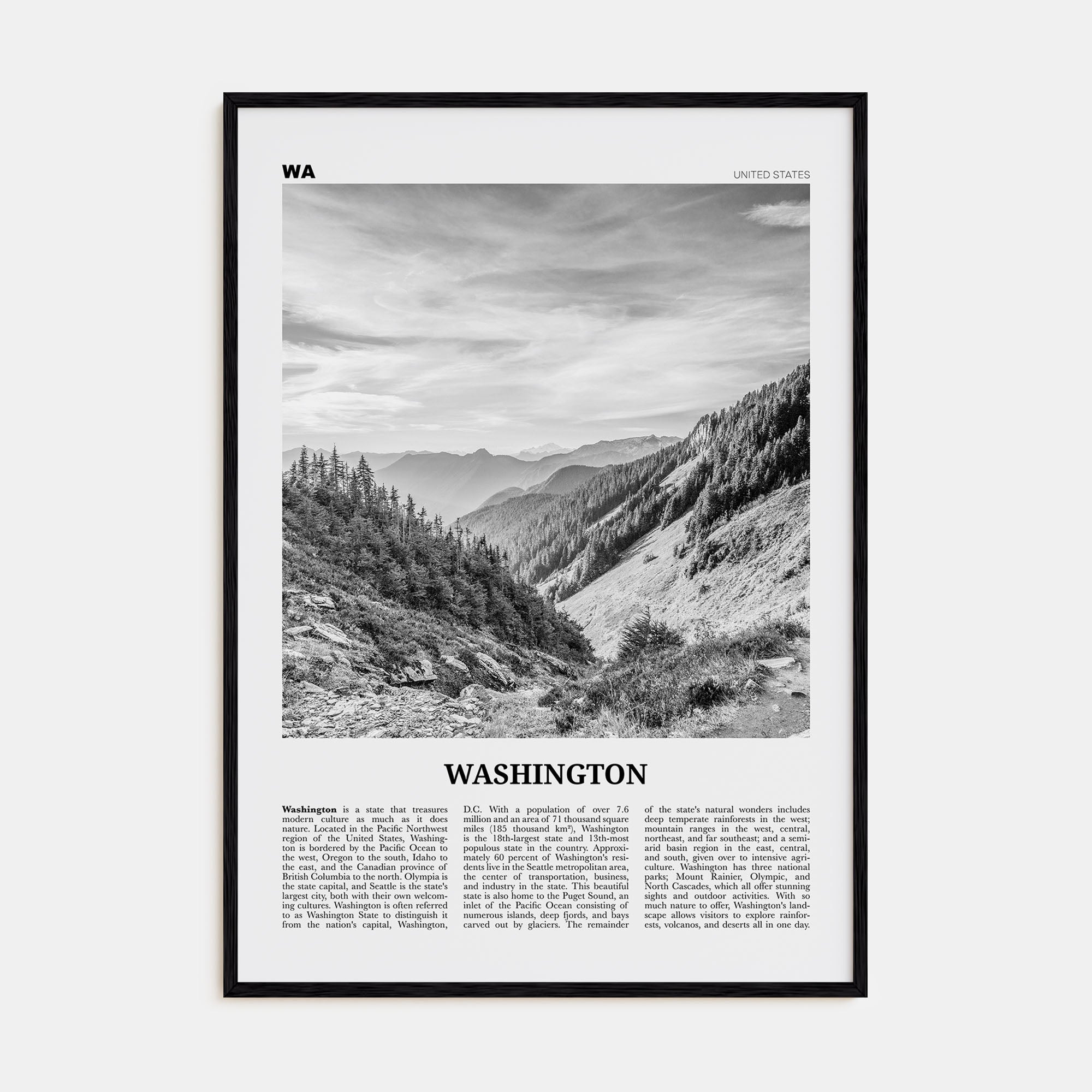 Washington (State) Travel B&W No 2 Poster