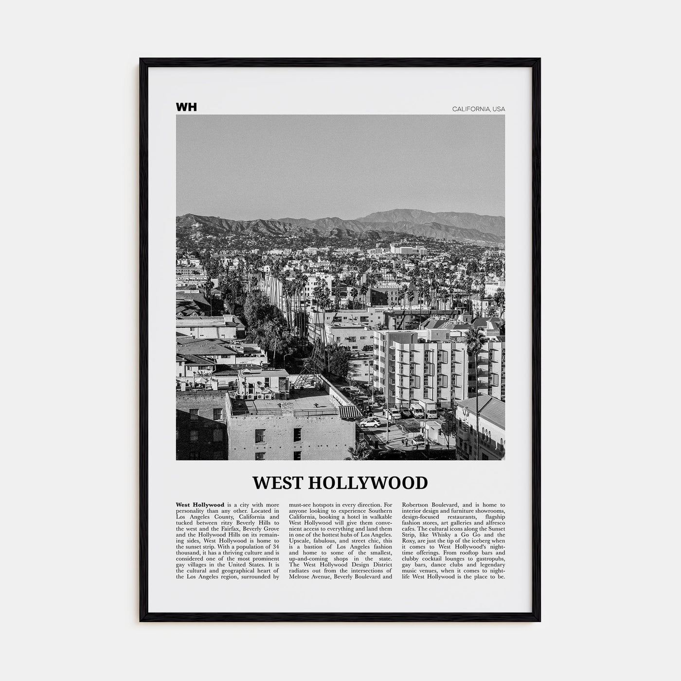 West Hollywood Travel B&W Poster