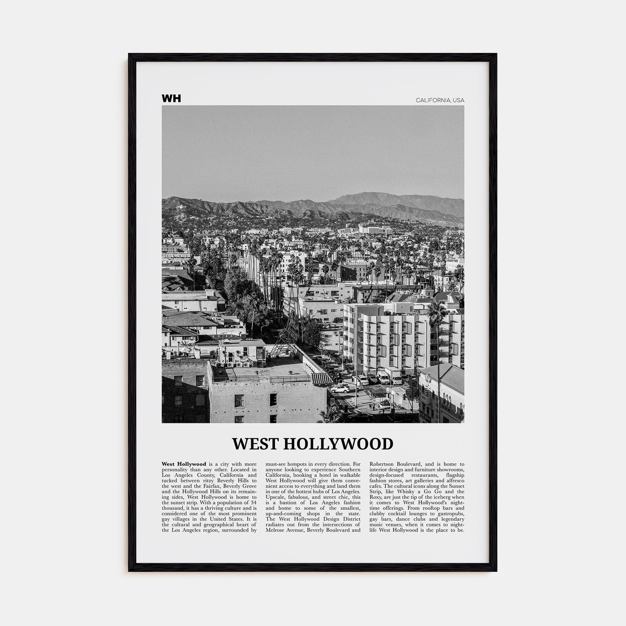 West Hollywood Travel B&W Poster