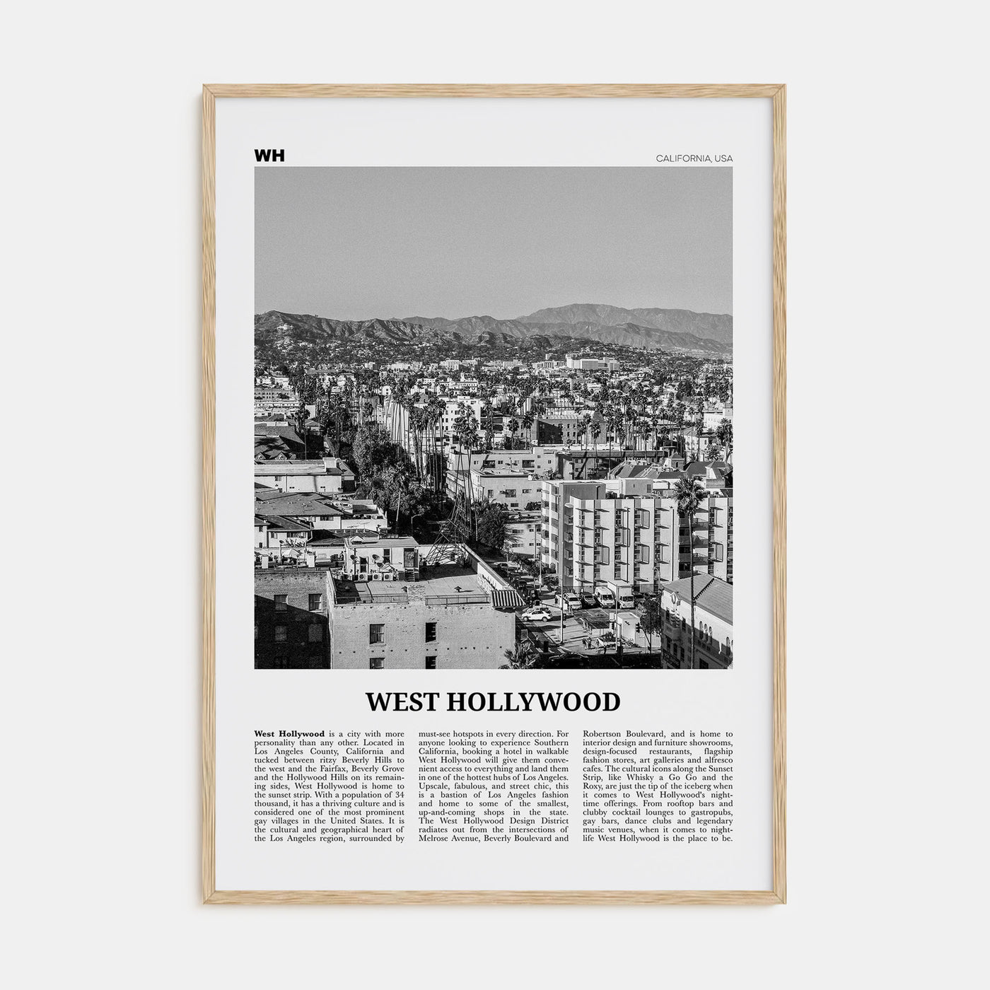 West Hollywood Travel B&W Poster
