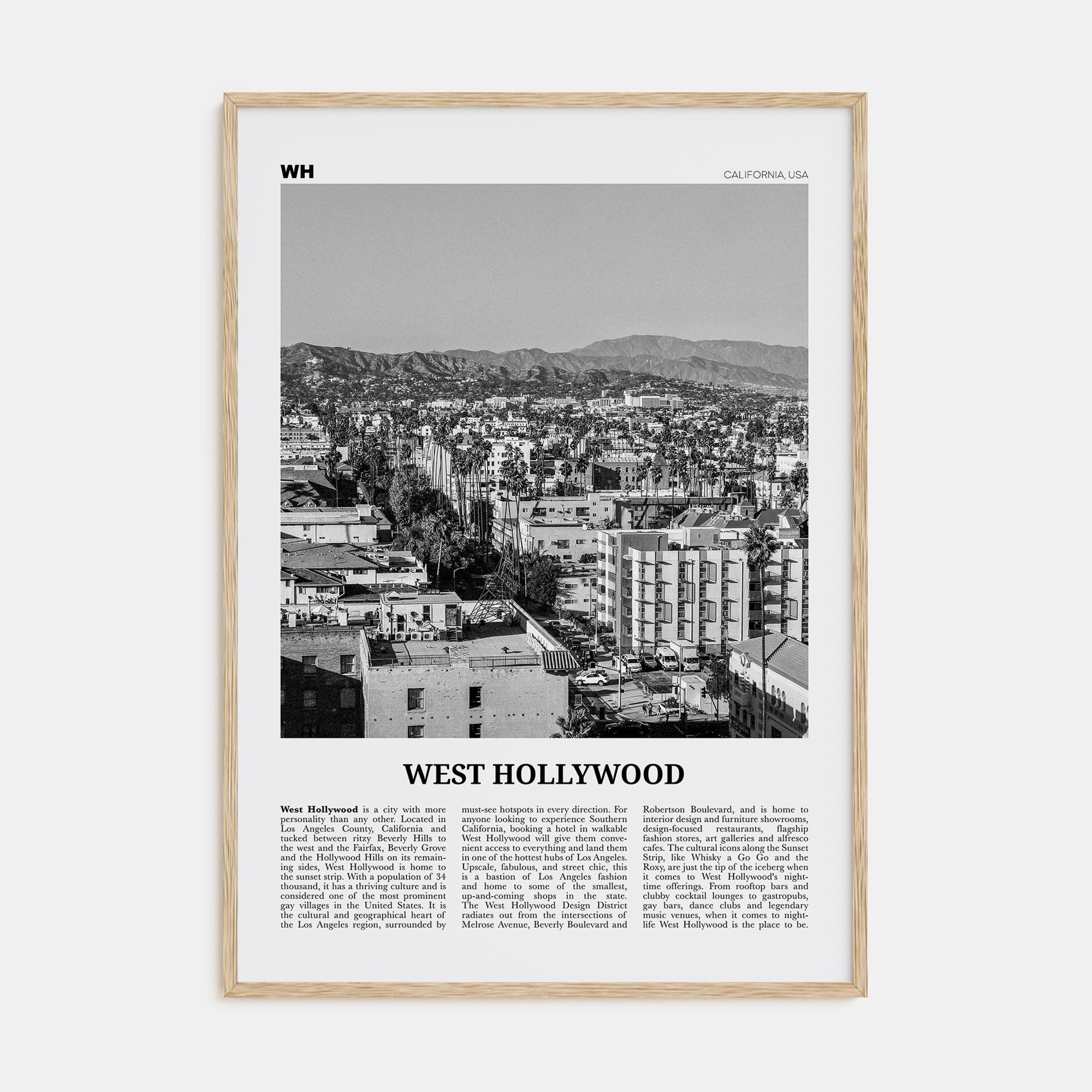 West Hollywood Travel B&W Poster