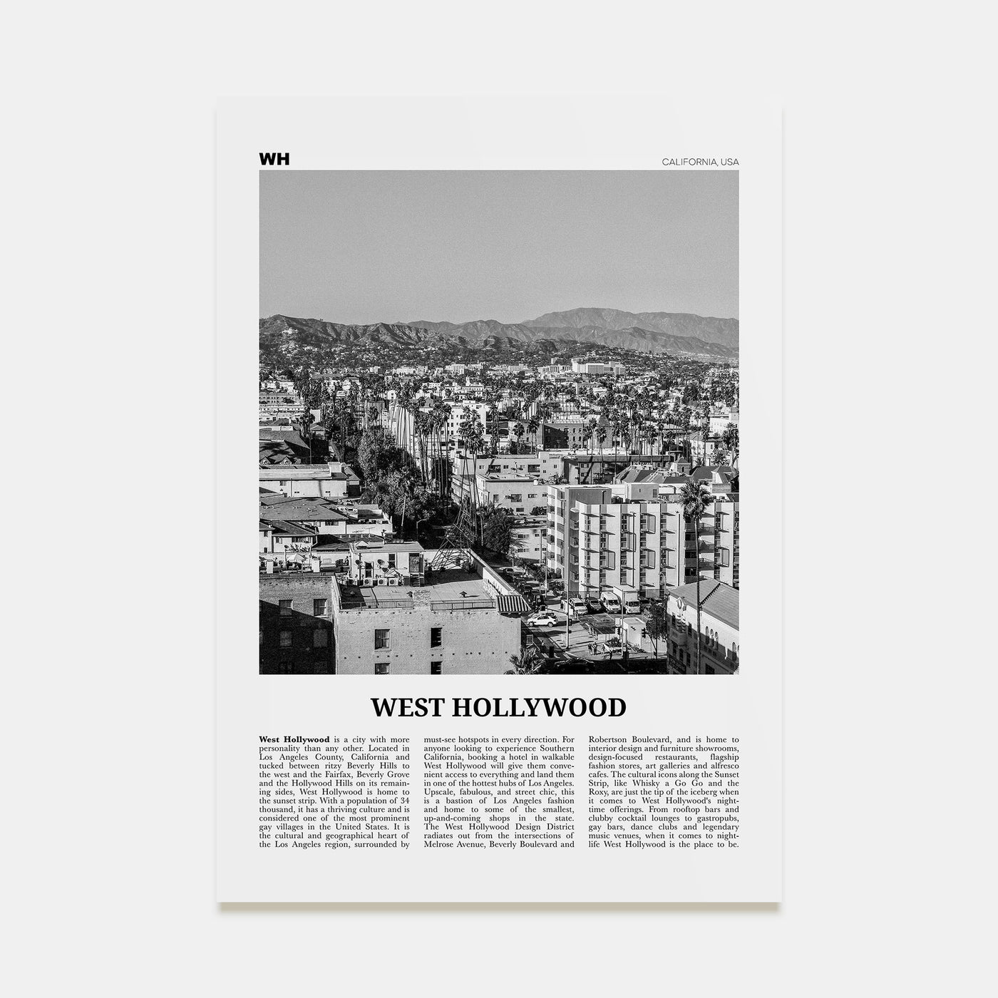 West Hollywood Travel B&W Poster