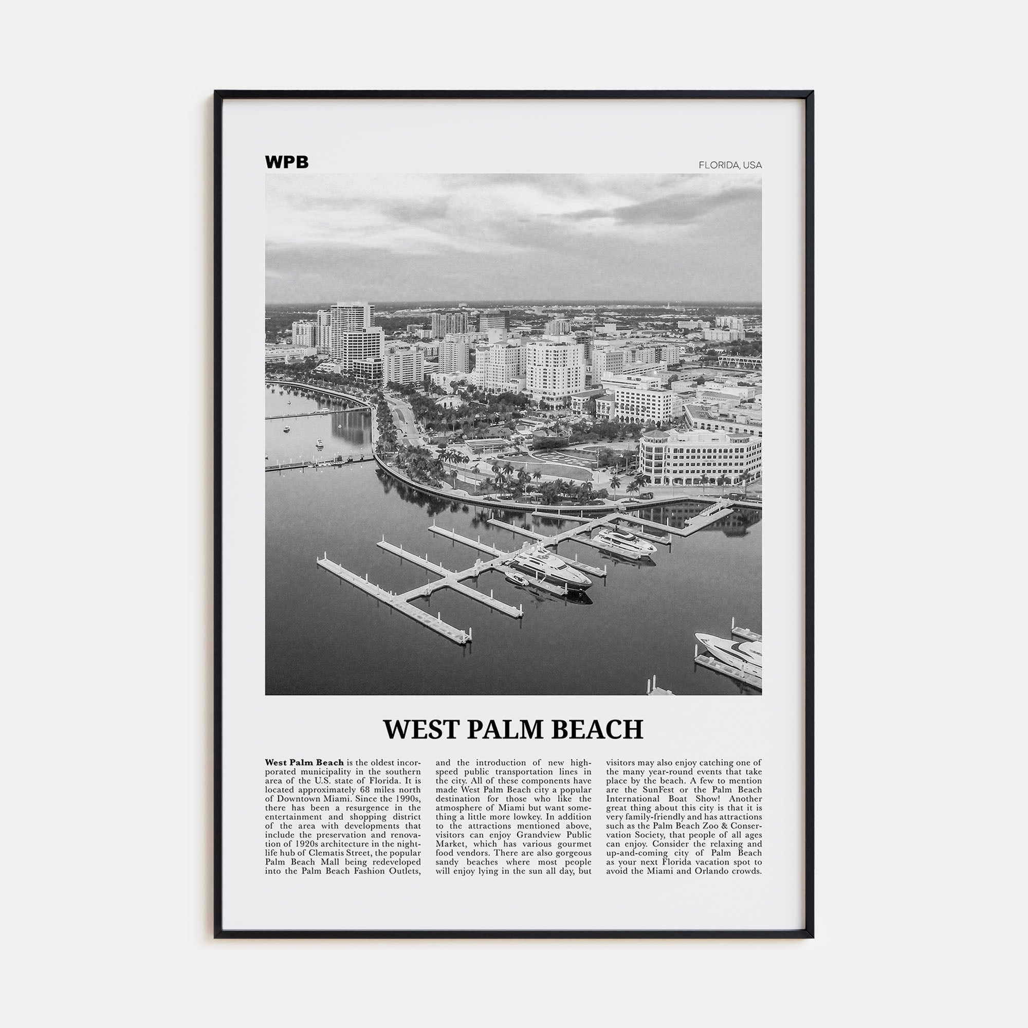 West Palm Beach Travel B&W No 1 Poster