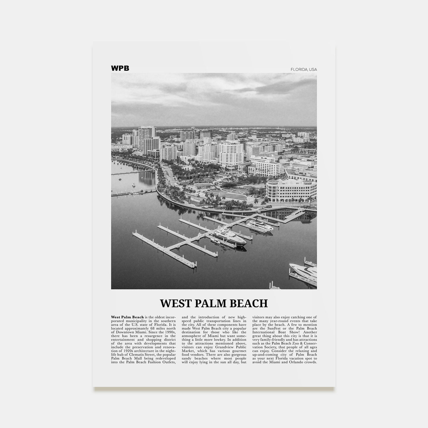 West Palm Beach Travel B&W No 1 Poster