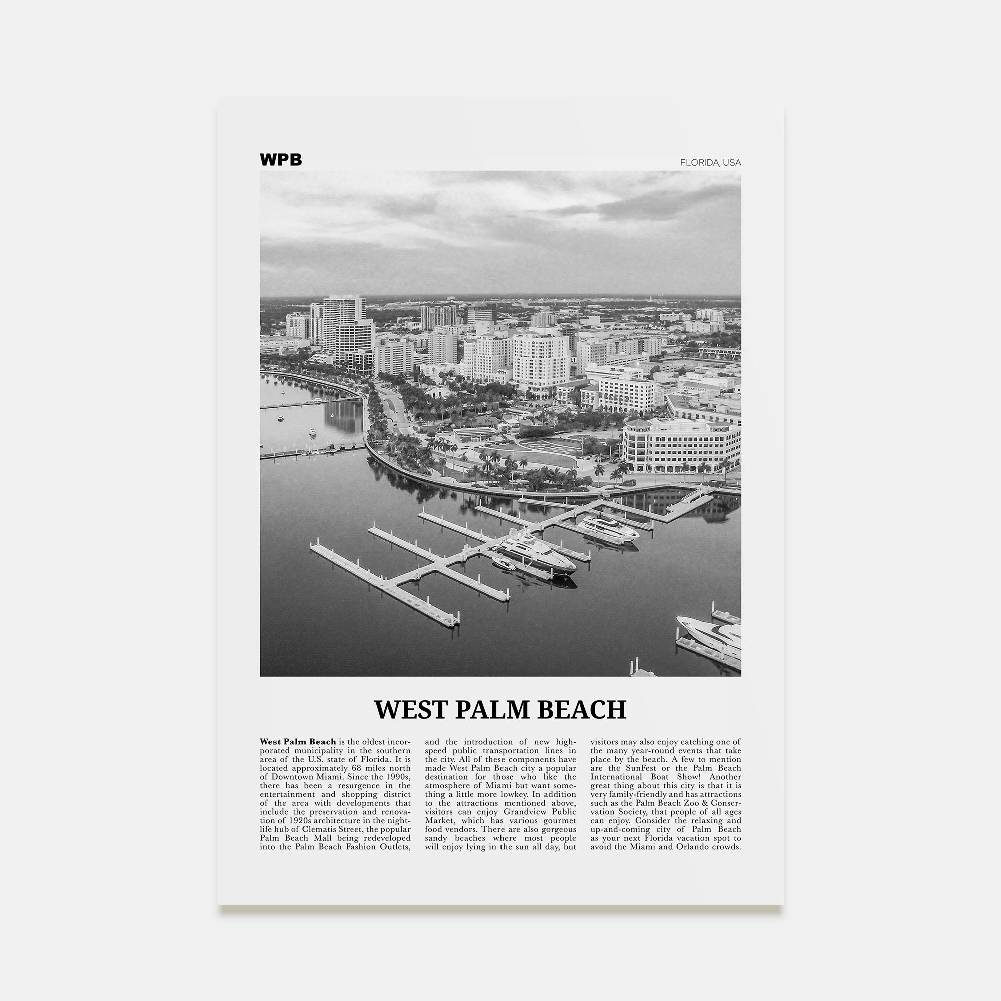 West Palm Beach Travel B&W No 1 Poster