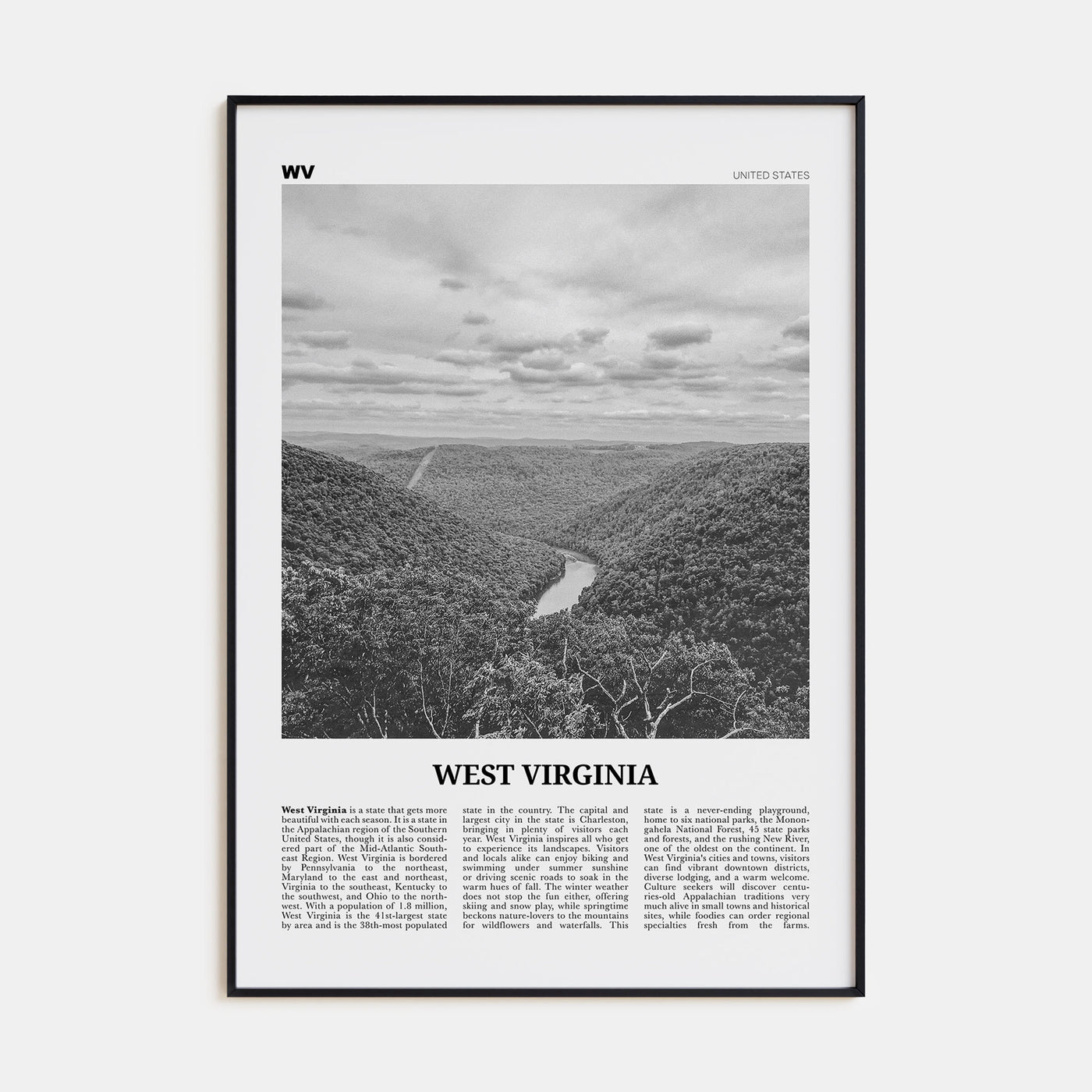 West Virginia Travel B&W No 1 Poster