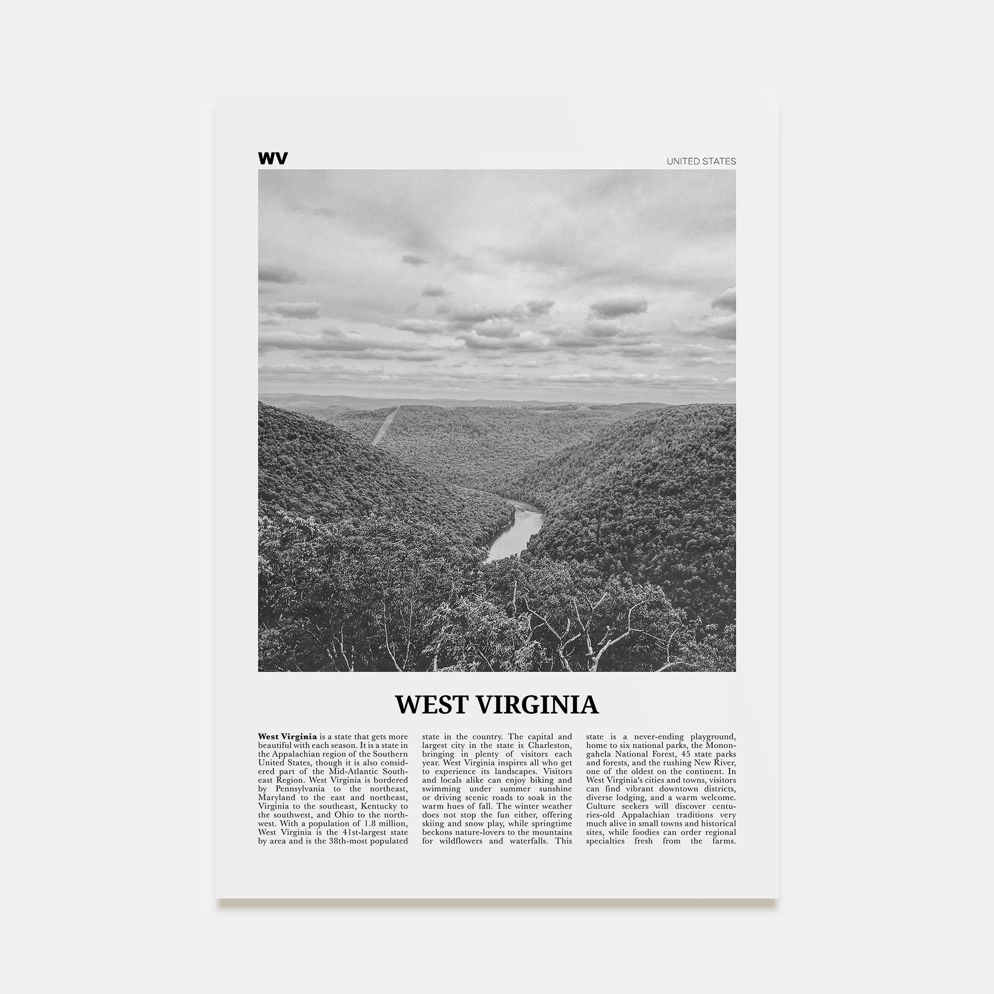 West Virginia Travel B&W No 1 Poster