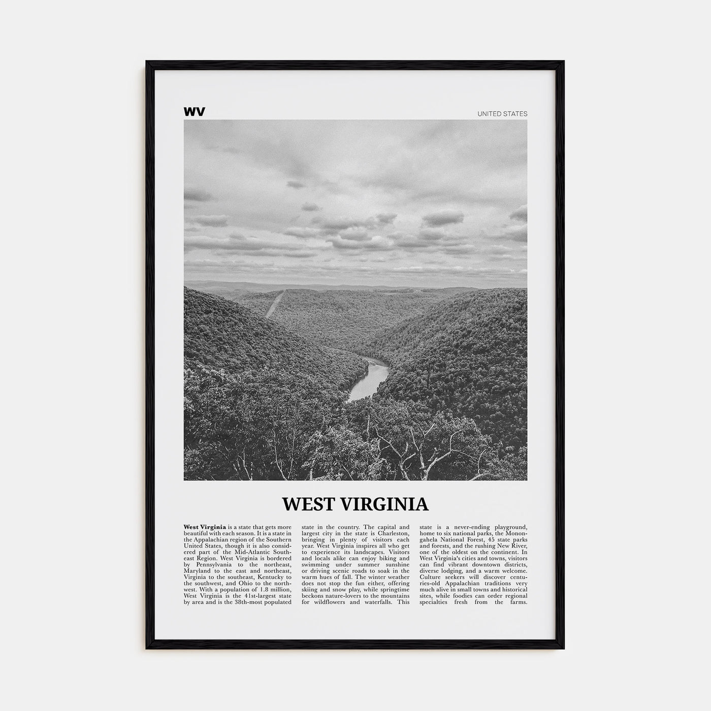 West Virginia Travel B&W No 1 Poster