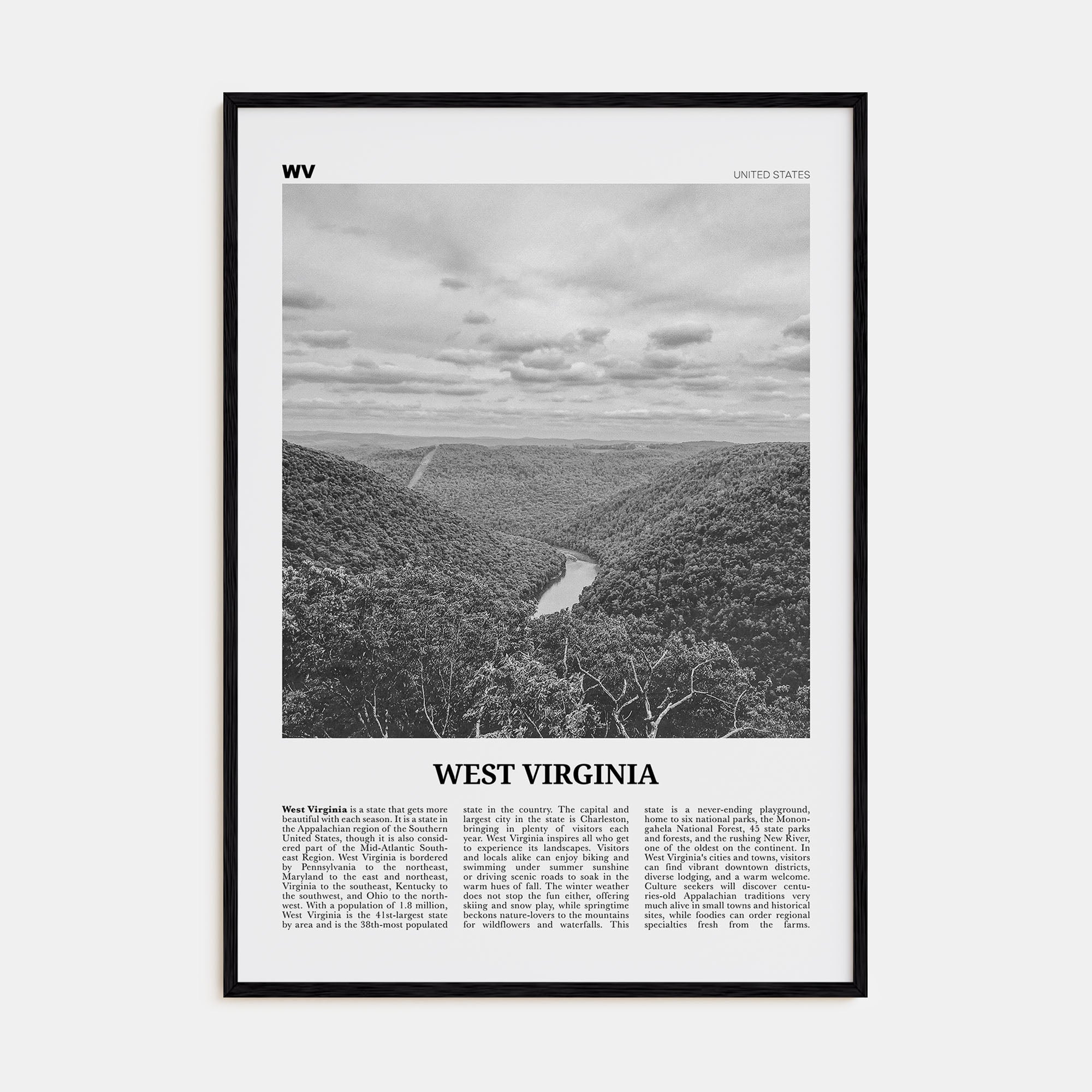 West Virginia Travel B&W No 1 Poster