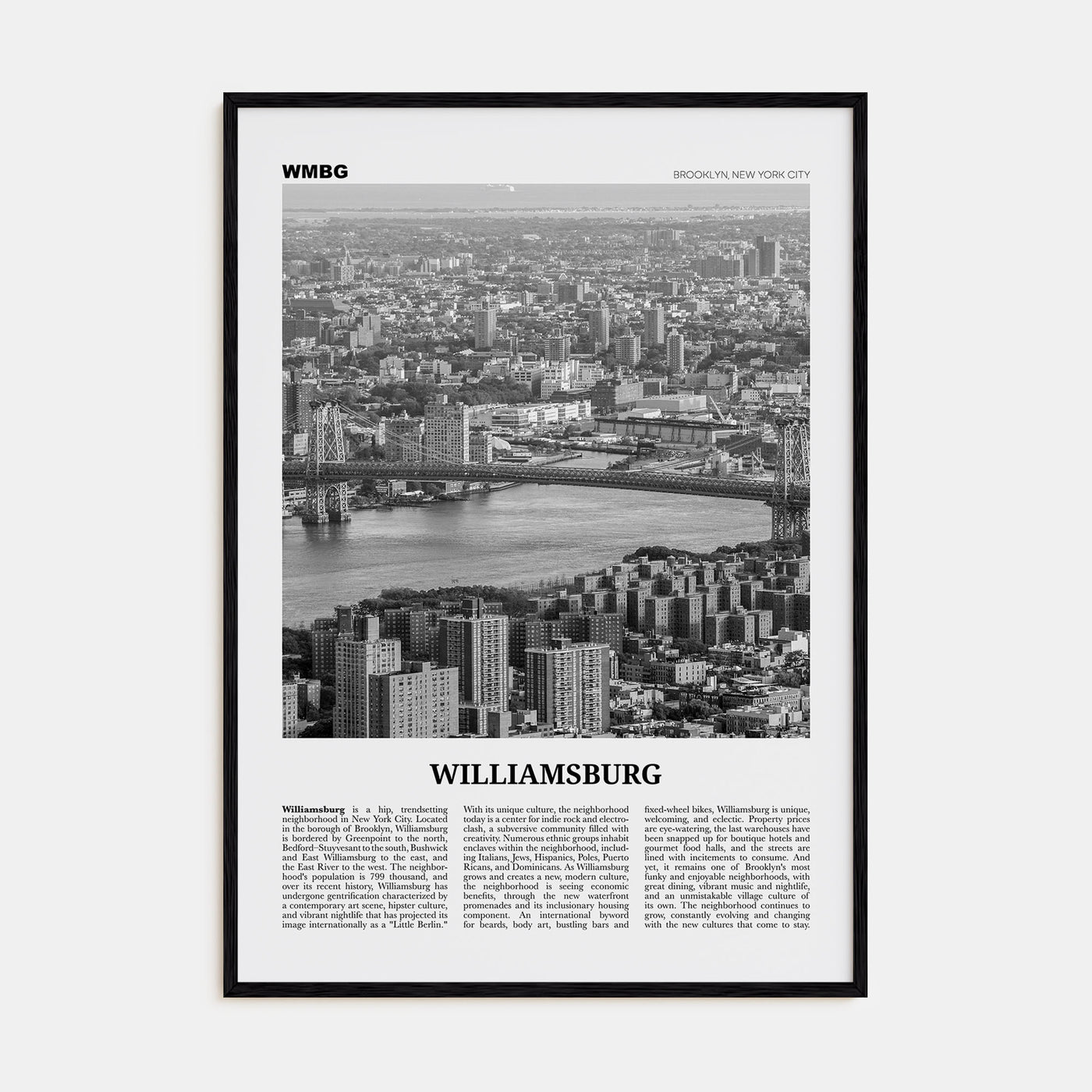 Williamsburg, New York Travel B&W No 1 Poster