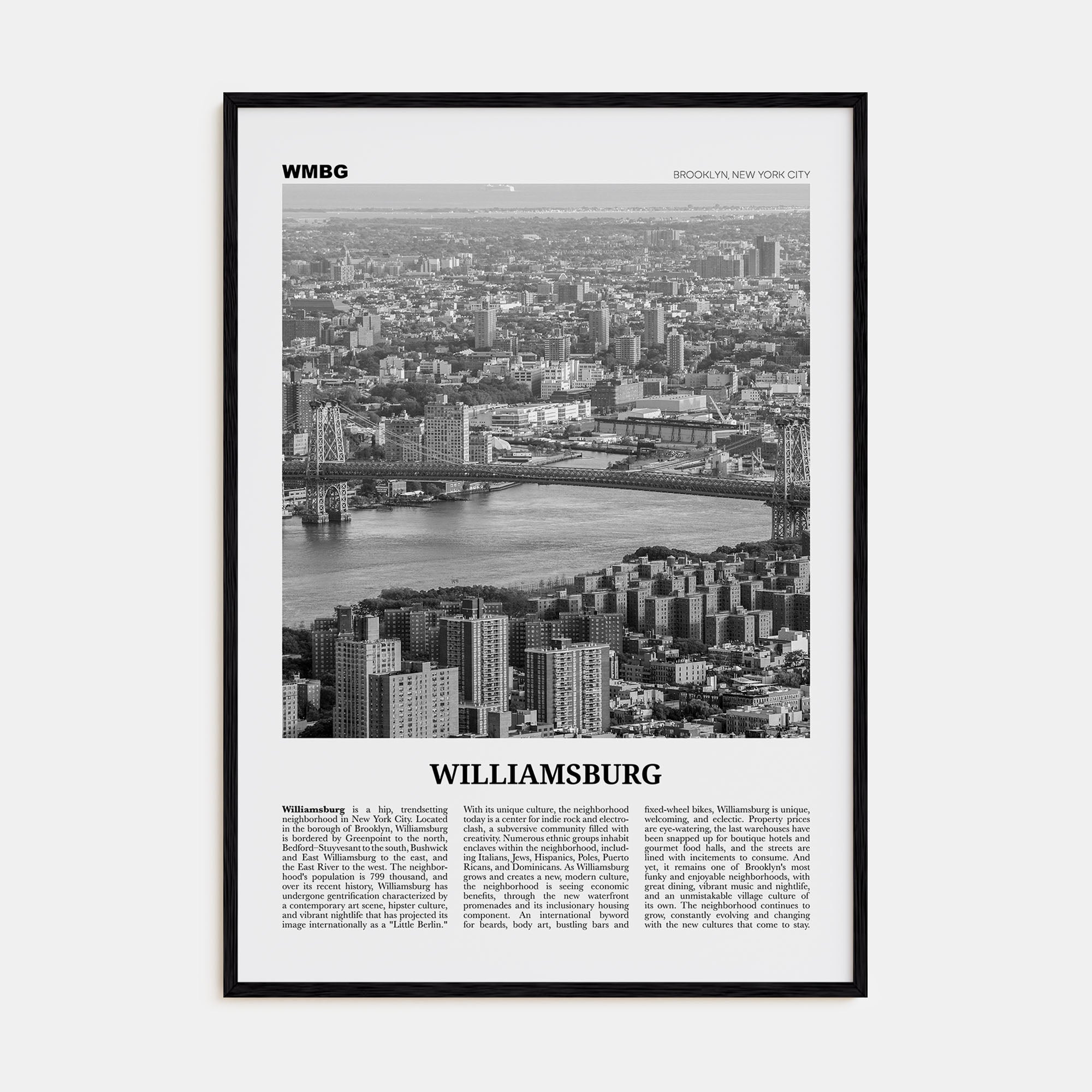 Williamsburg, New York Travel B&W No 1 Poster