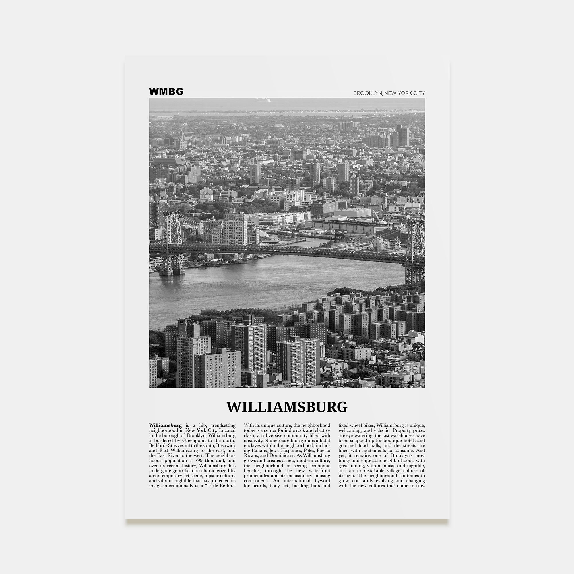 Williamsburg, New York Travel B&W No 1 Poster