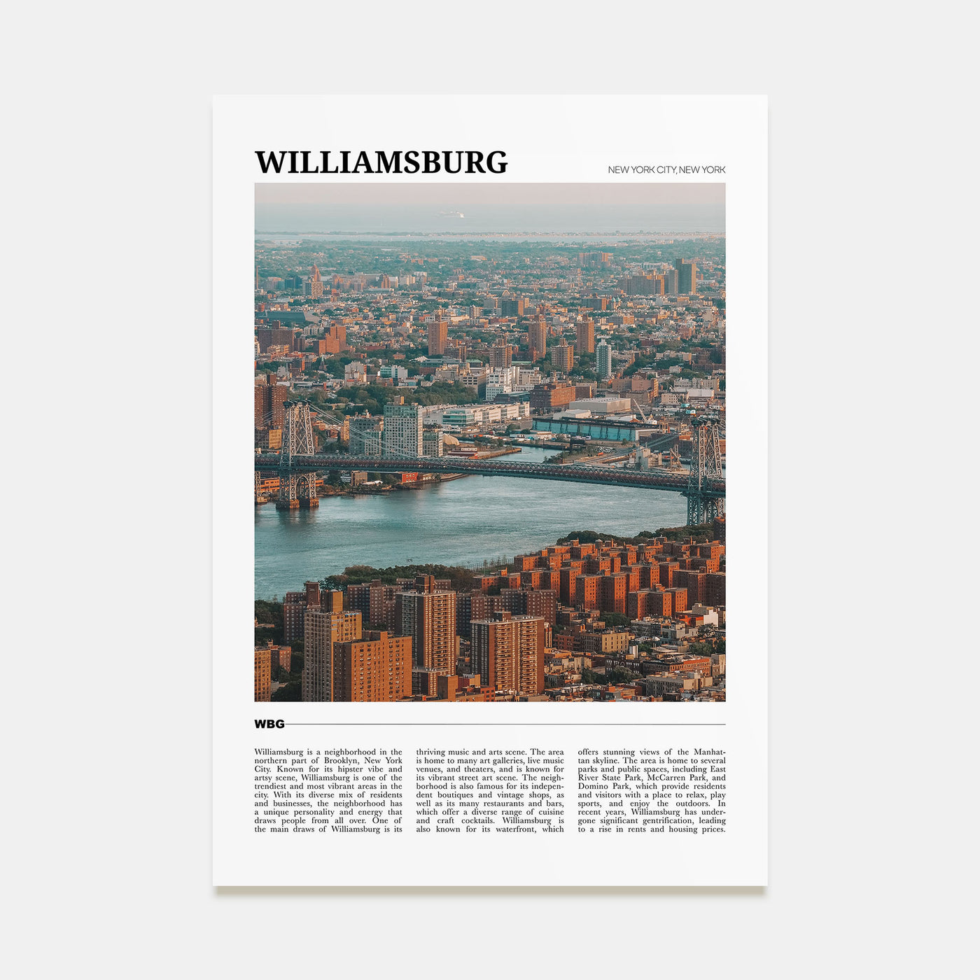 Williamsburg, New York Travel Color Poster
