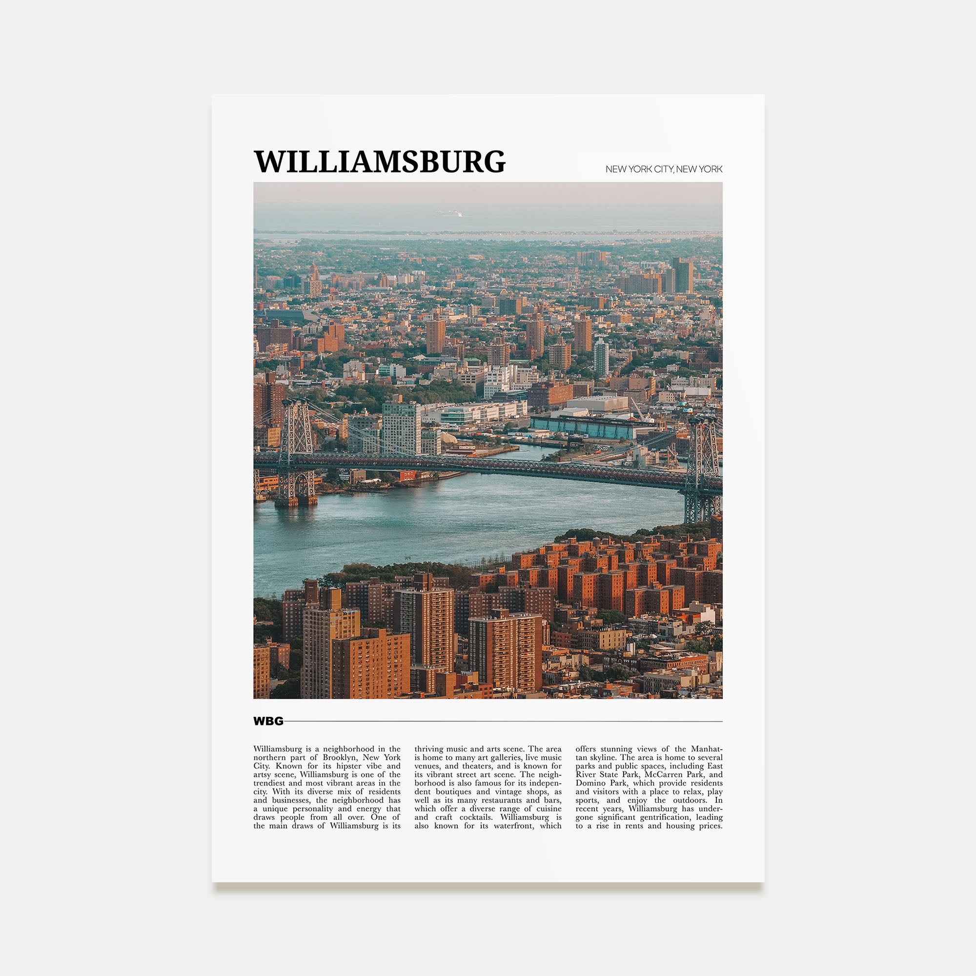 Williamsburg, New York Travel Color Poster