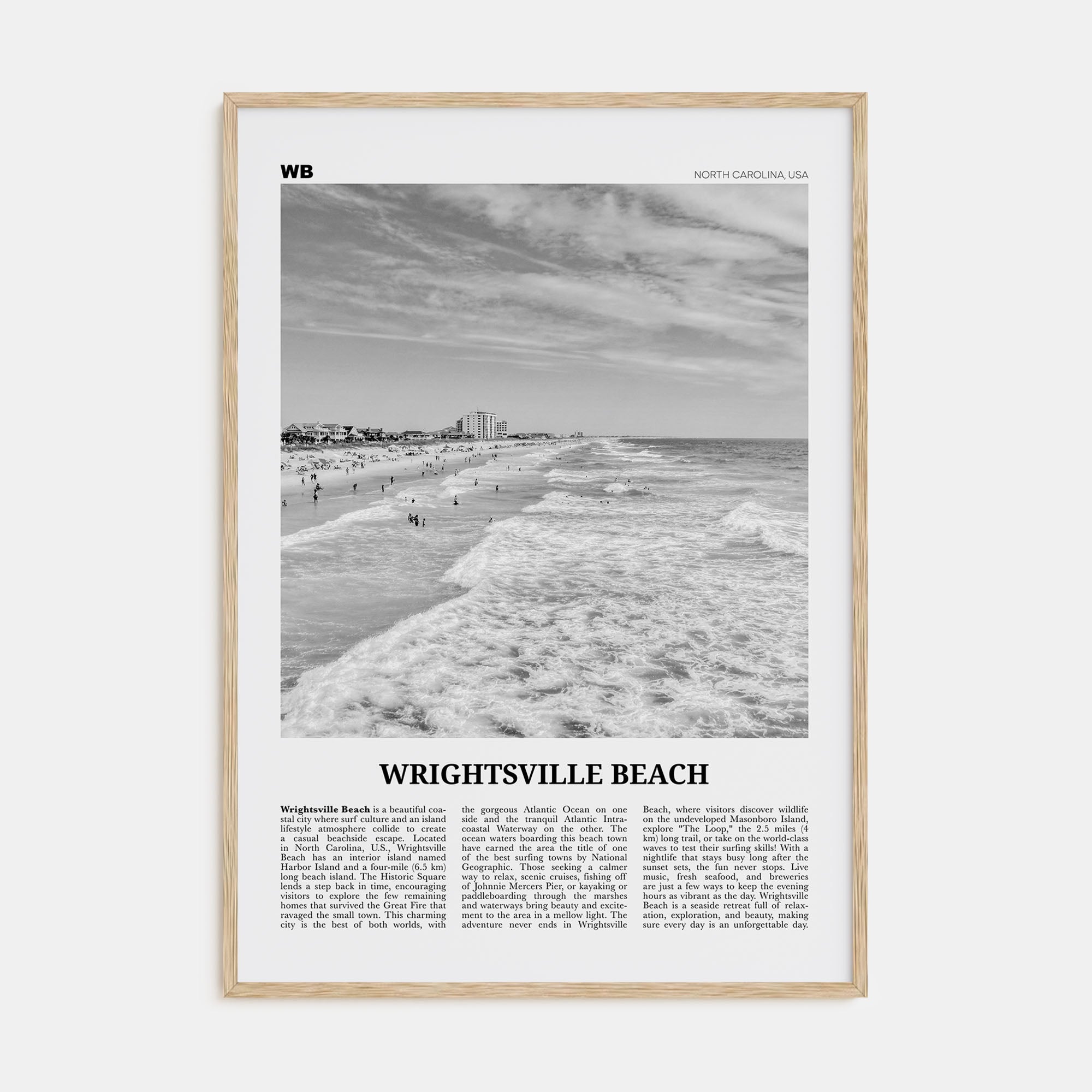 Wrightsville Beach Travel B&W No 1 Poster