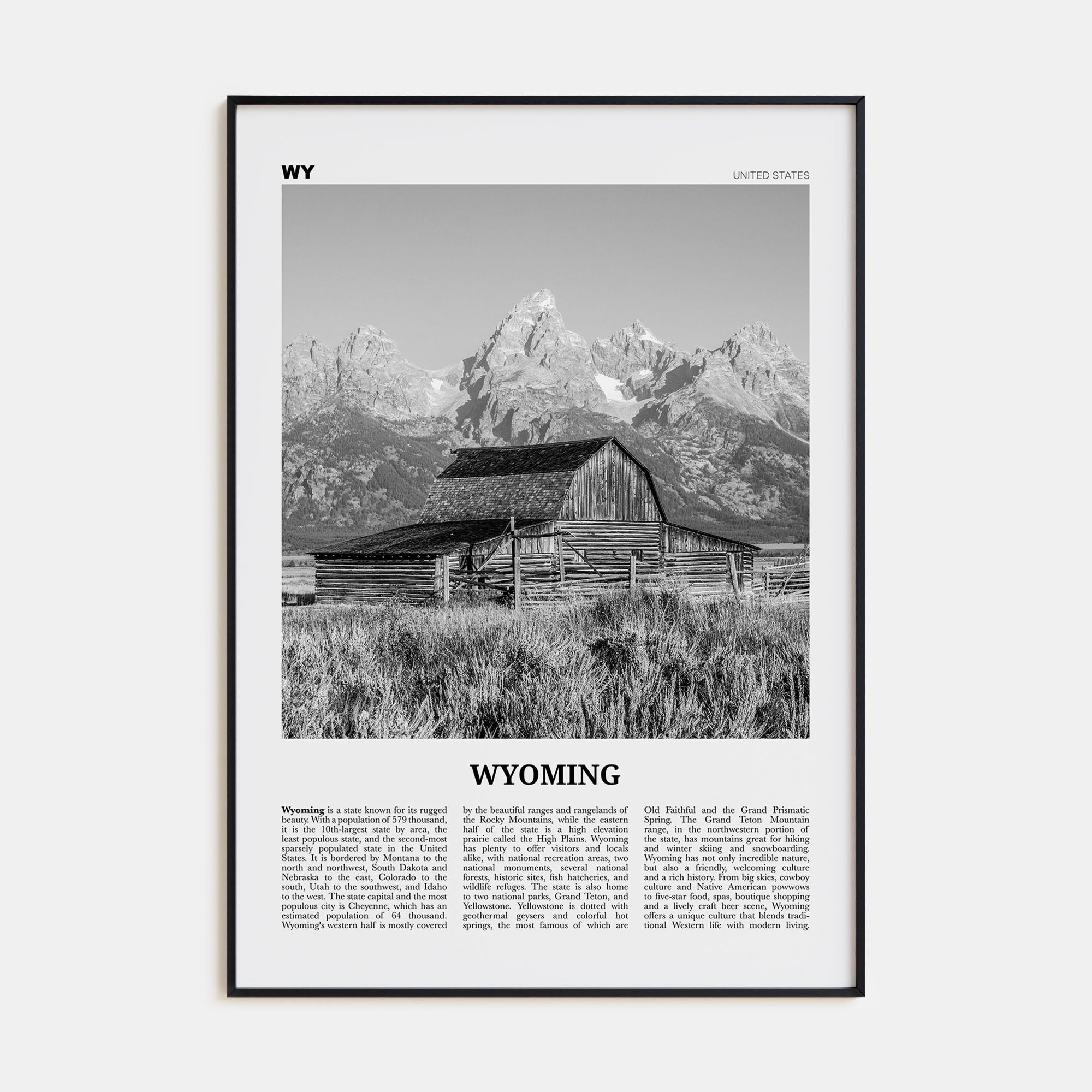 Wyoming Travel B&W No 1 Poster