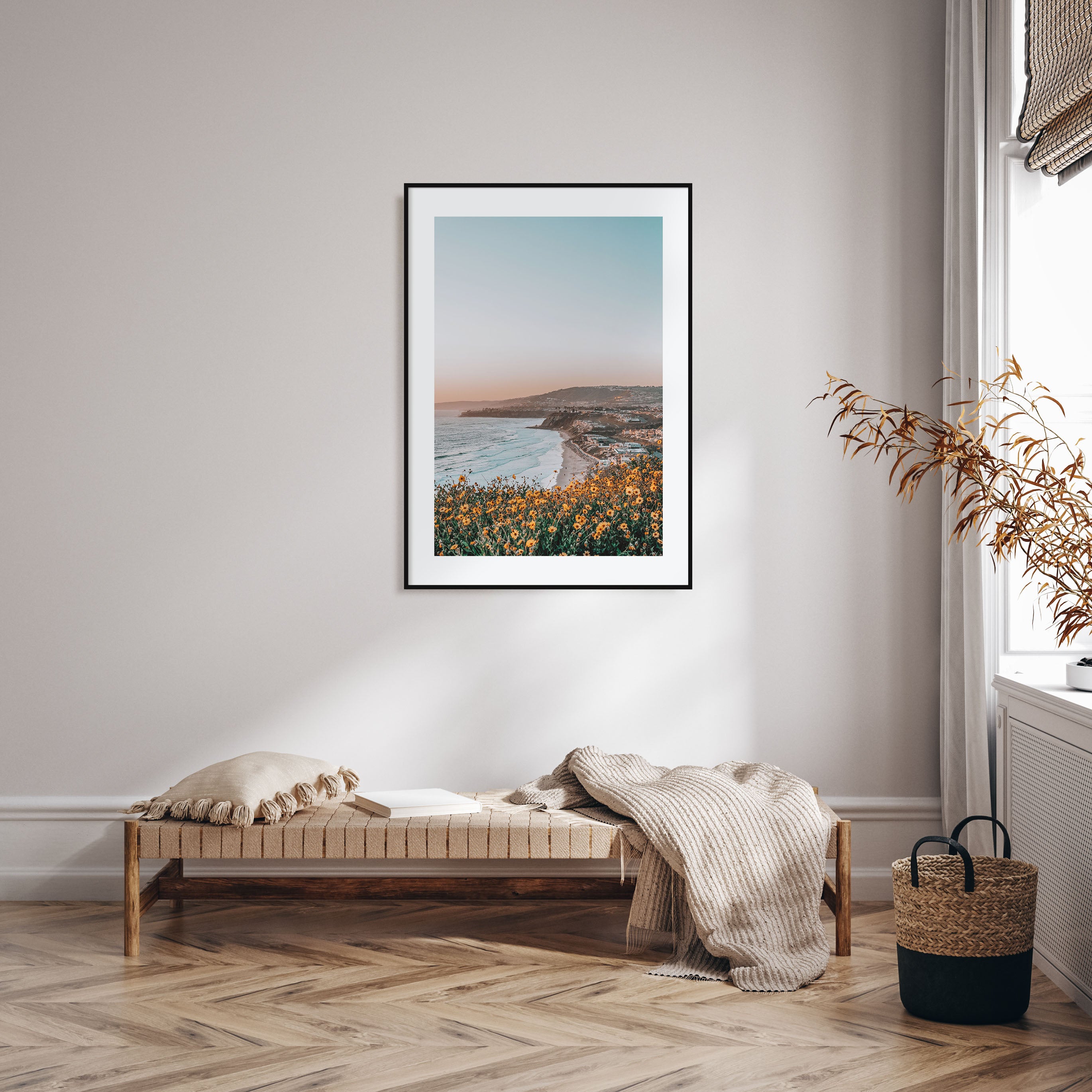 Yellow Flowers Ocean Photo Color Poster