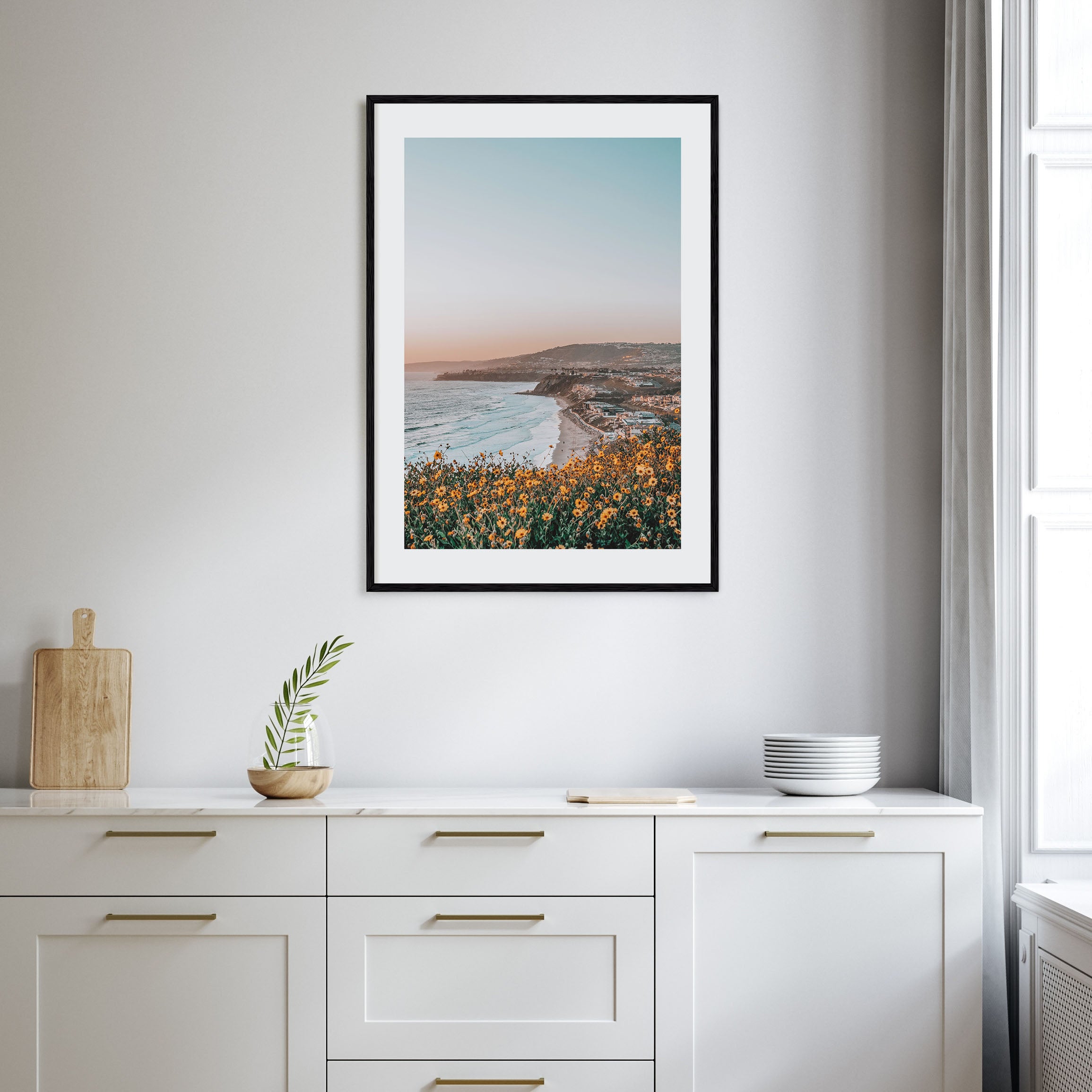 Yellow Flowers Ocean Photo Color Poster